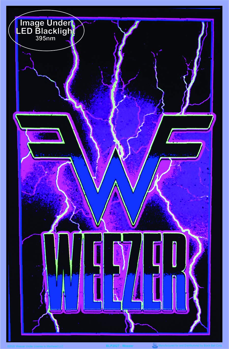 Weezer Electric Blacklight Poster - Officially Licensed Laminated Glow in The Dark Wall Art - 23.5 x 35.5 Inches - Perfect for Bedroom Decor, Music Room, and UV Party Lighting