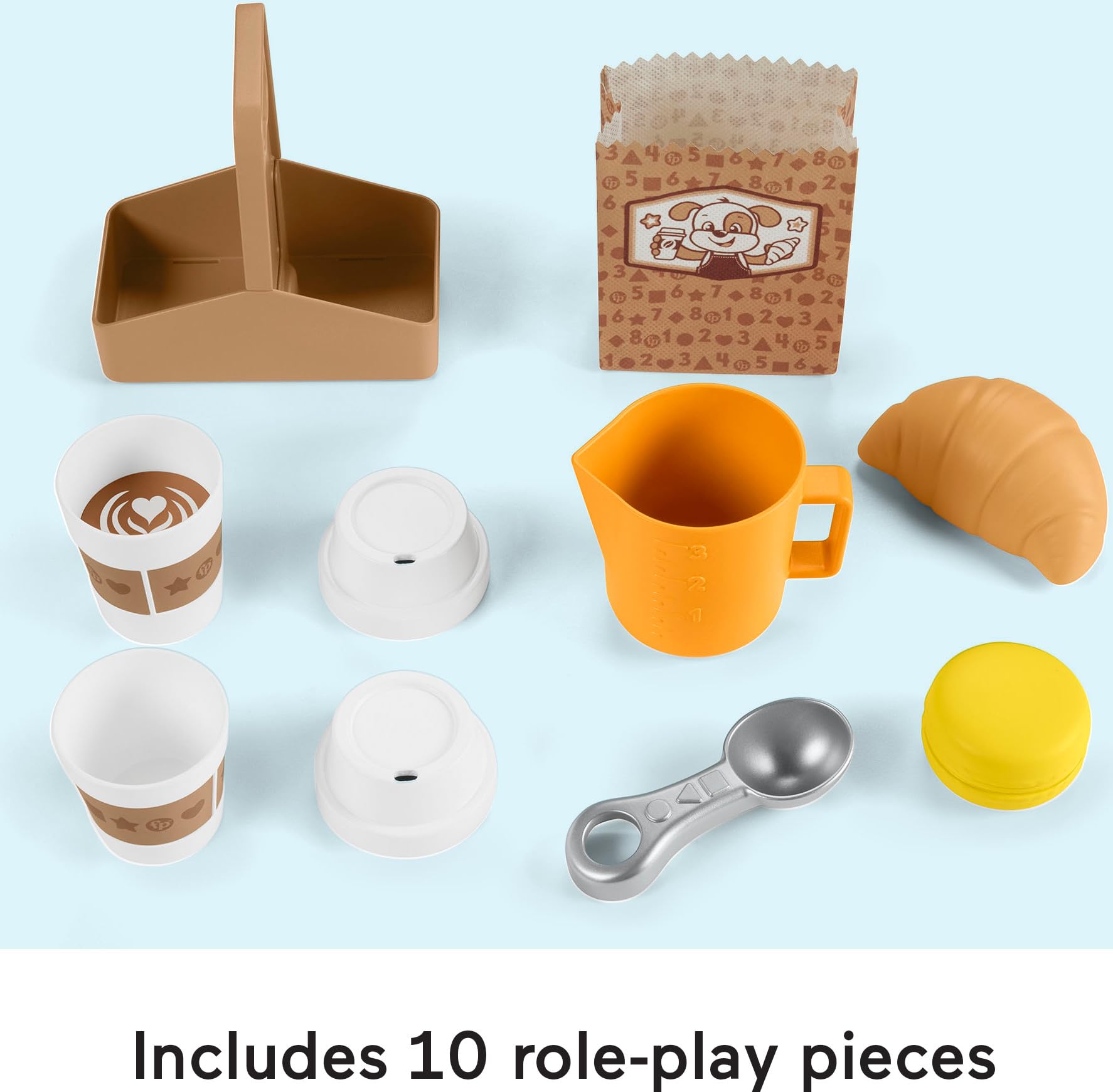 Fisher-Price Learn & Serve Coffee Café Playset - Toddler Toy with Smart Stages Technology, 10-Piece Set for Kids Ages 18+ Months (Multilingual) - Pretend Play Kitchen Set for Early Learning & Role-Playing Fun