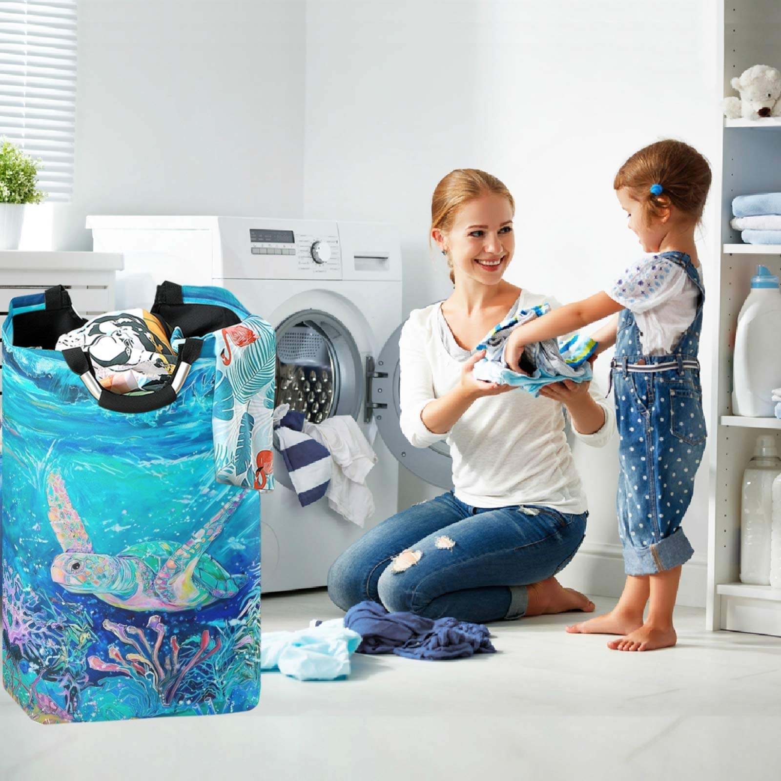 Visesunny Large Water-Resistant Oxford Cloth Laundry Hamper Basket - Ocean Sea Turtle Design for Bedroom, Bathroom, Dorm & Kids Room | Perfect for Clothes Storage, Toy Organization & Home Decor