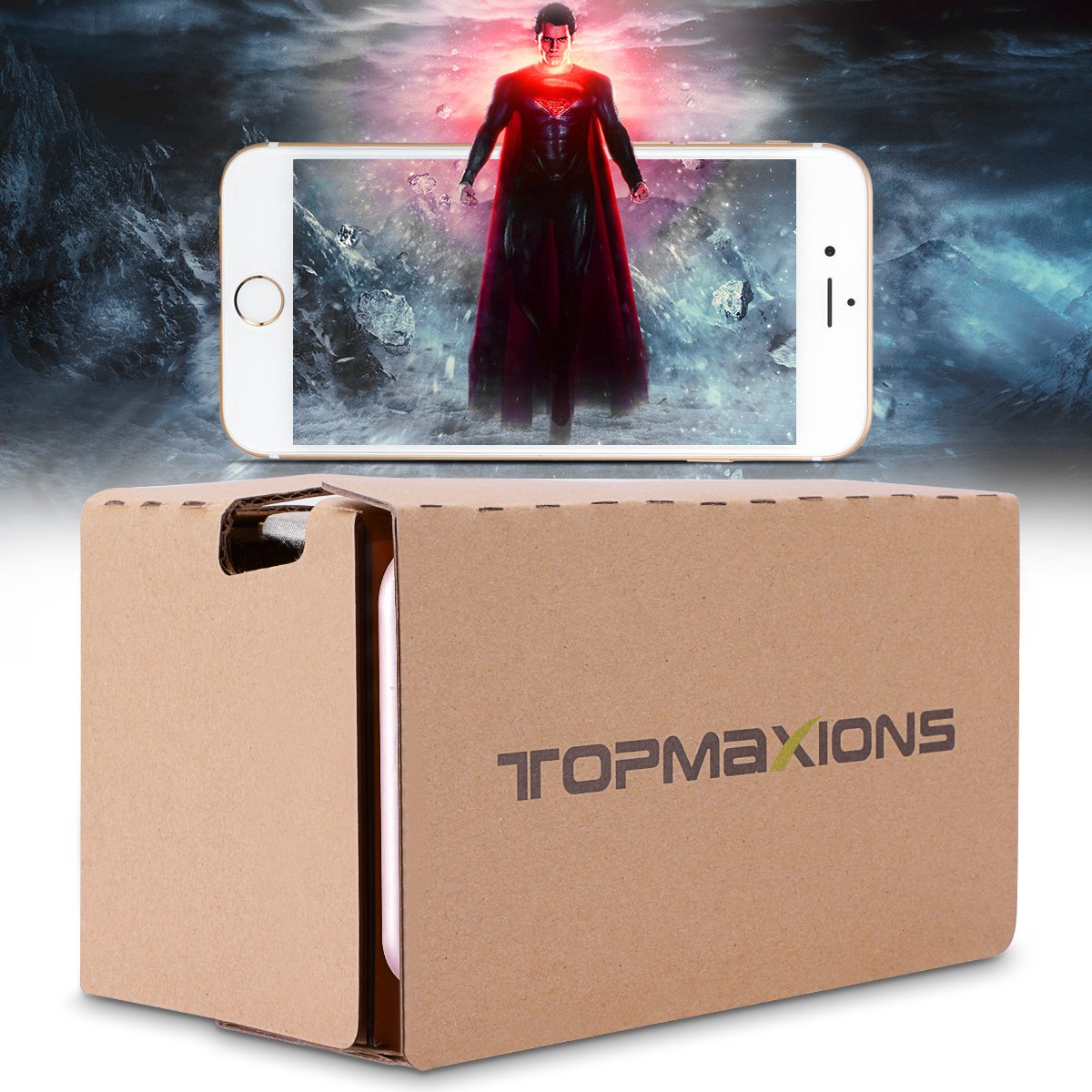 Topmaxions 3D VR Virtual Reality Headset - DIY Google Cardboard Compatible with iPhone & Android Phones Up to 6 Inch | Immersive 3D Movies & Gaming Experience | Perfect for Home Entertainment & VR Exploration