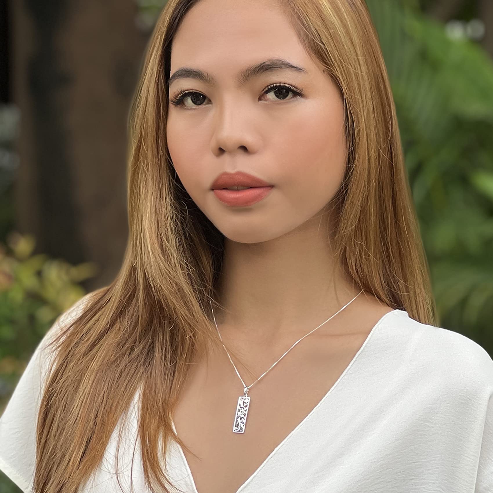 Elegant Sterling Silver Vertical Filigree Scroll Bar Pendant Necklace - 16+2 Inch Adjustable Chain - Perfect for Weddings, Parties & Special Occasions