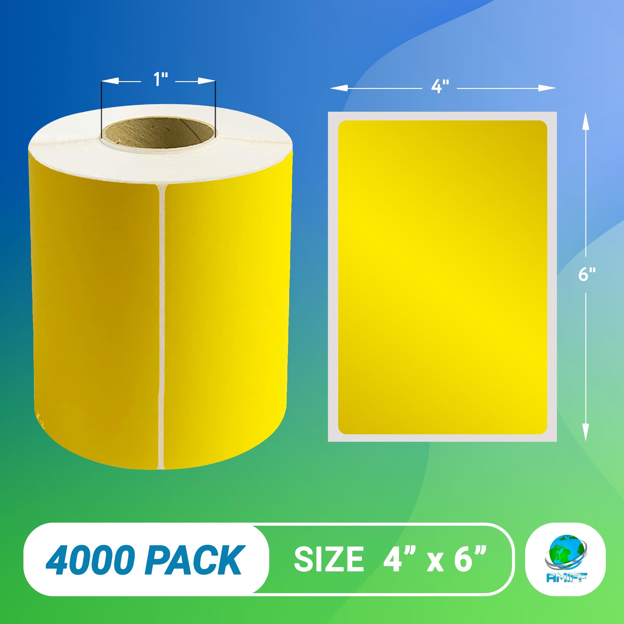 AMZ Yellow Direct Thermal Label Paper, 4 x 6 Inches - 4000 Pack with 1 Inch Core - Self-Seal Thermal Shipping Labels for Barcoding & Shipping | Perfect for E-commerce, Logistics, and Warehouse Labeling