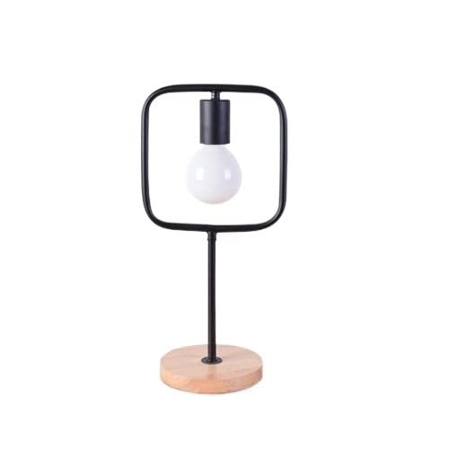 Modern Minimalist Wrought Iron LED E27 Desk Lamp with Wooden Base - Geometric Frame Table Light for Bedroom, Living Room & Office - Reading Lamp with Button Switch - Home Decor (Rectangle Size) - Perfect for Nightstands, Study Desks & Cozy Reading Nooks