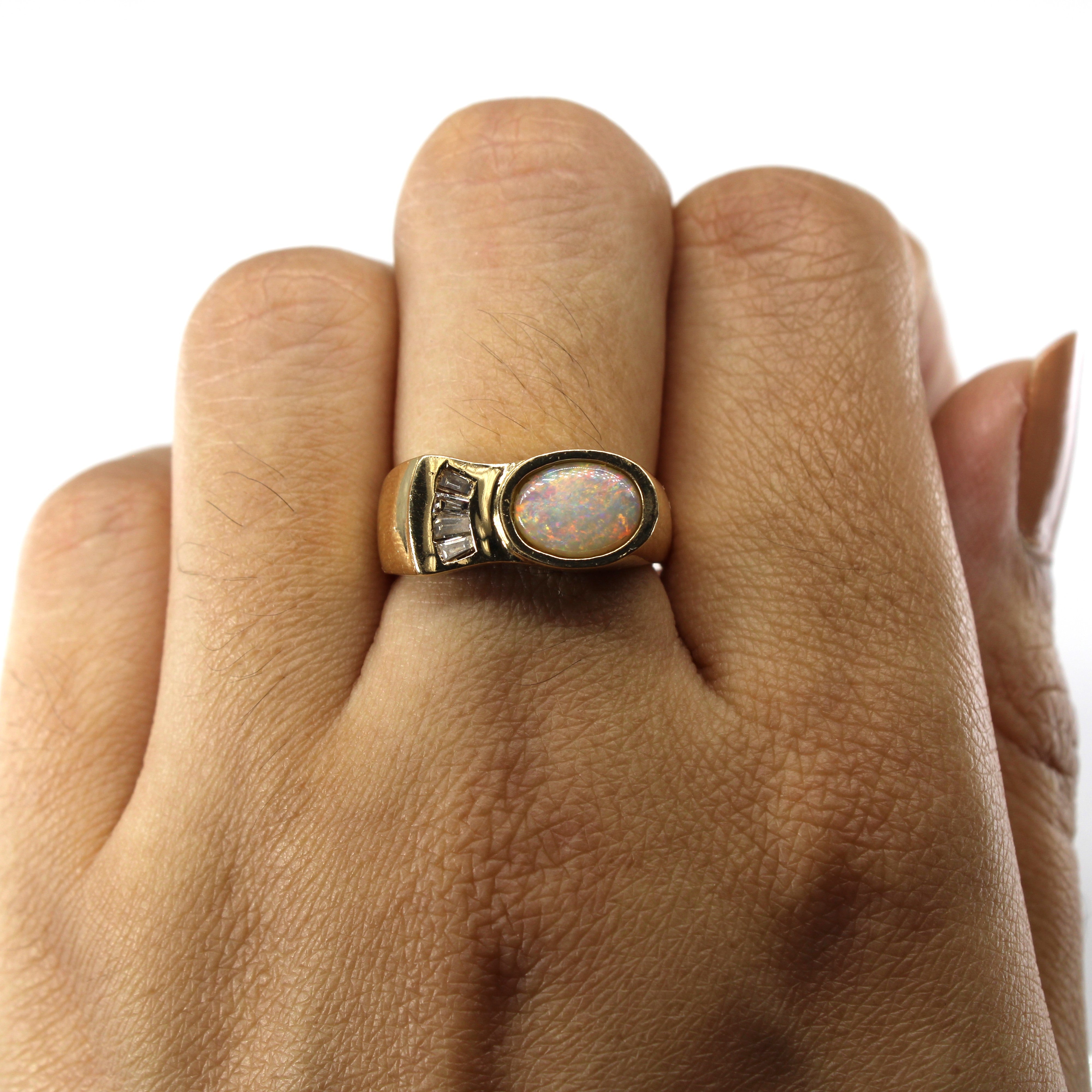 Exquisite Bezel Set Opal & Diamond Ring - 0.38ct Opal with 0.10ctw Diamonds - Size 7 - Perfect for Anniversary Gifts & Special Occasions