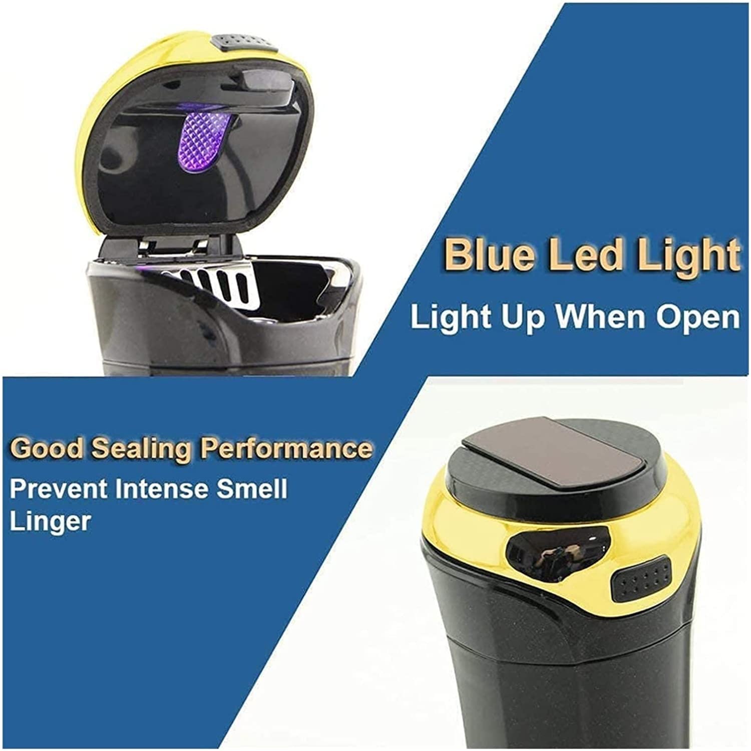Premium Detachable Car Ashtray with Lighter Set - Blue LED Light Indicator & Lid for Smoke-Free Vehicles | Ideal for Car, Home, Office & Travel Use (Color: Black)