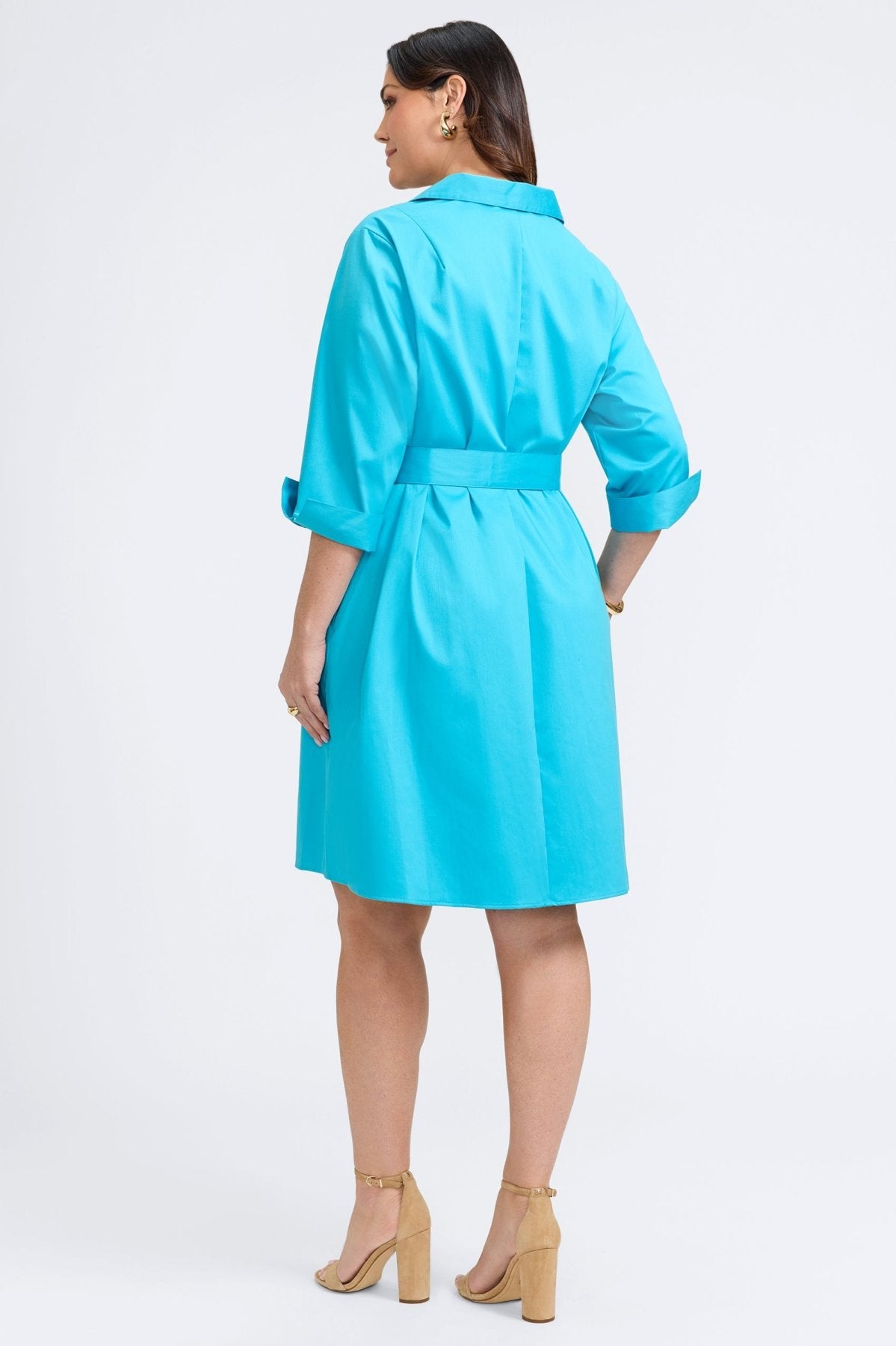 Agnes Plus No Iron Stretch Matte Sateen 3/4 Sleeve Dress for Women - Wrinkle-Free Comfortable Office & Party Wear