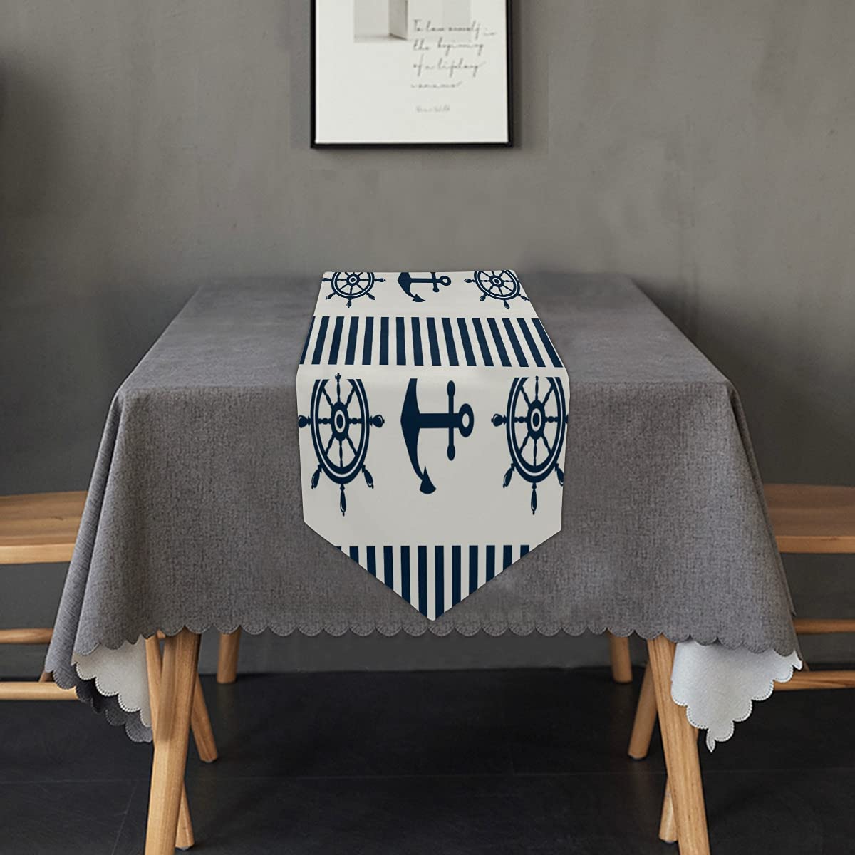 ALAZA Nautical Themed Table Runner - 13x90 Inches Farmhouse Style Decorative Dining Table Cover for Family Dinners, Weddings & Christmas Parties | Machine Washable | Perfect for Coastal, Rustic or Holiday Home Decor