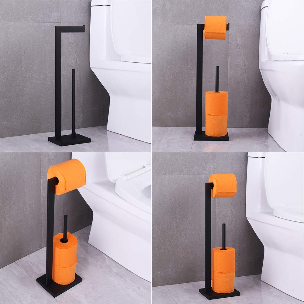 BEIGEEWY Free Standing Toilet Paper Holder - SUS 304 Stainless Steel Bathroom Tissue Roll Holder - Matte Black Finish - Durable & Rustproof - Perfect for Bathroom, Kitchen, RV, and Office Use