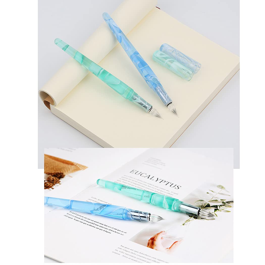Multifunctional Dual-Purpose Glass Dip Pen & Fountain Pen Set - 5 Interchangeable Nibs for Calligraphy, Writing & Painting - Premium Resin Acrylic Signature Pen (Blue) - Perfect for Artists, Writers & Office Professionals
