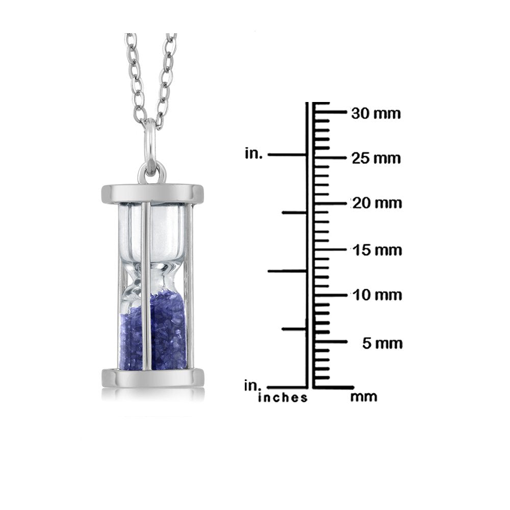 Diamond & Blue Gemstone Birthstone Dust Hourglass Pendant Necklace with 18