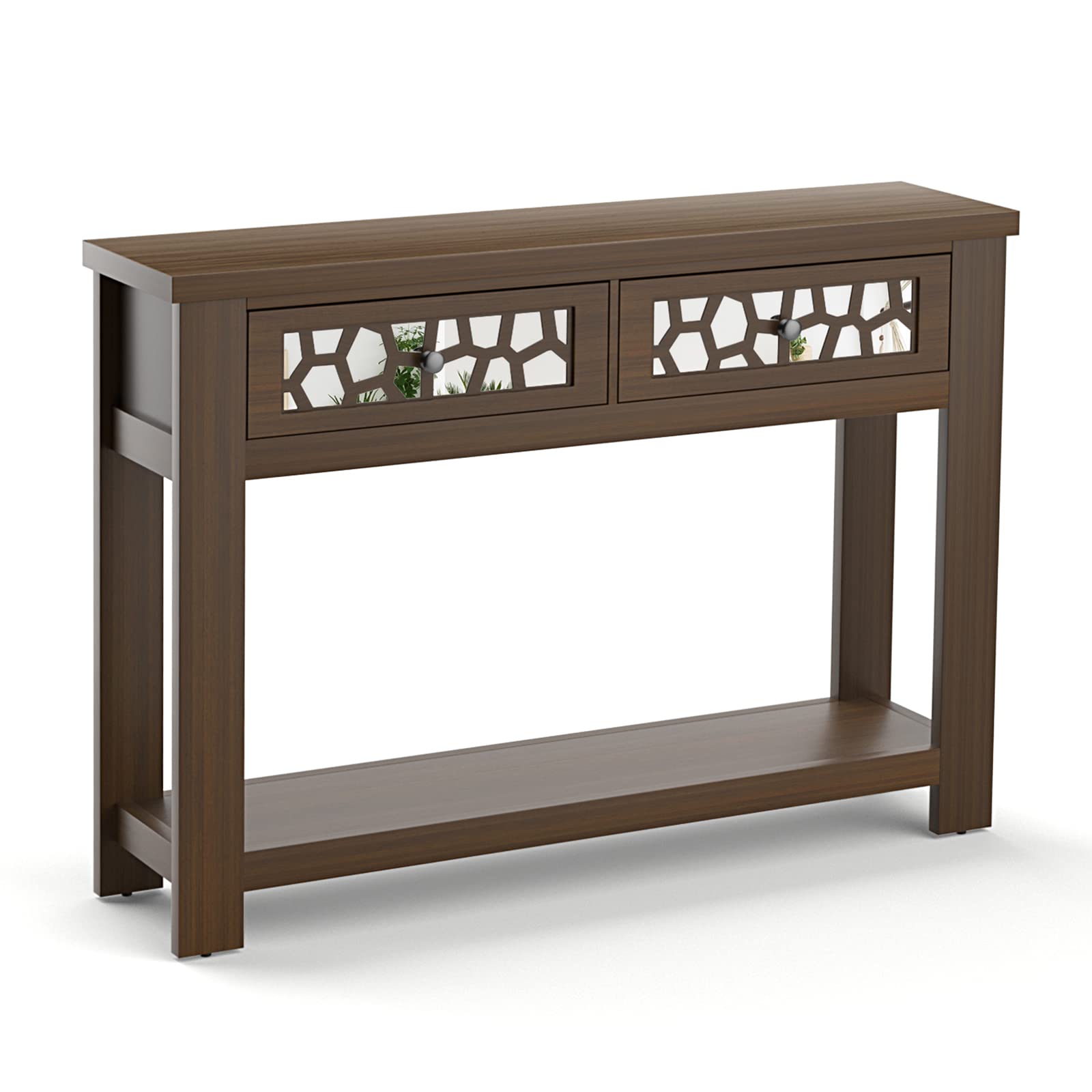 Giantex 2-Tier Wooden Console Table with 2 Drawers & Open Shelf - Rustic Brown Entryway Table for Living Room, Hallway & Foyer - Easy Assembly Rectangular Accent Table for Home Decor & Storage