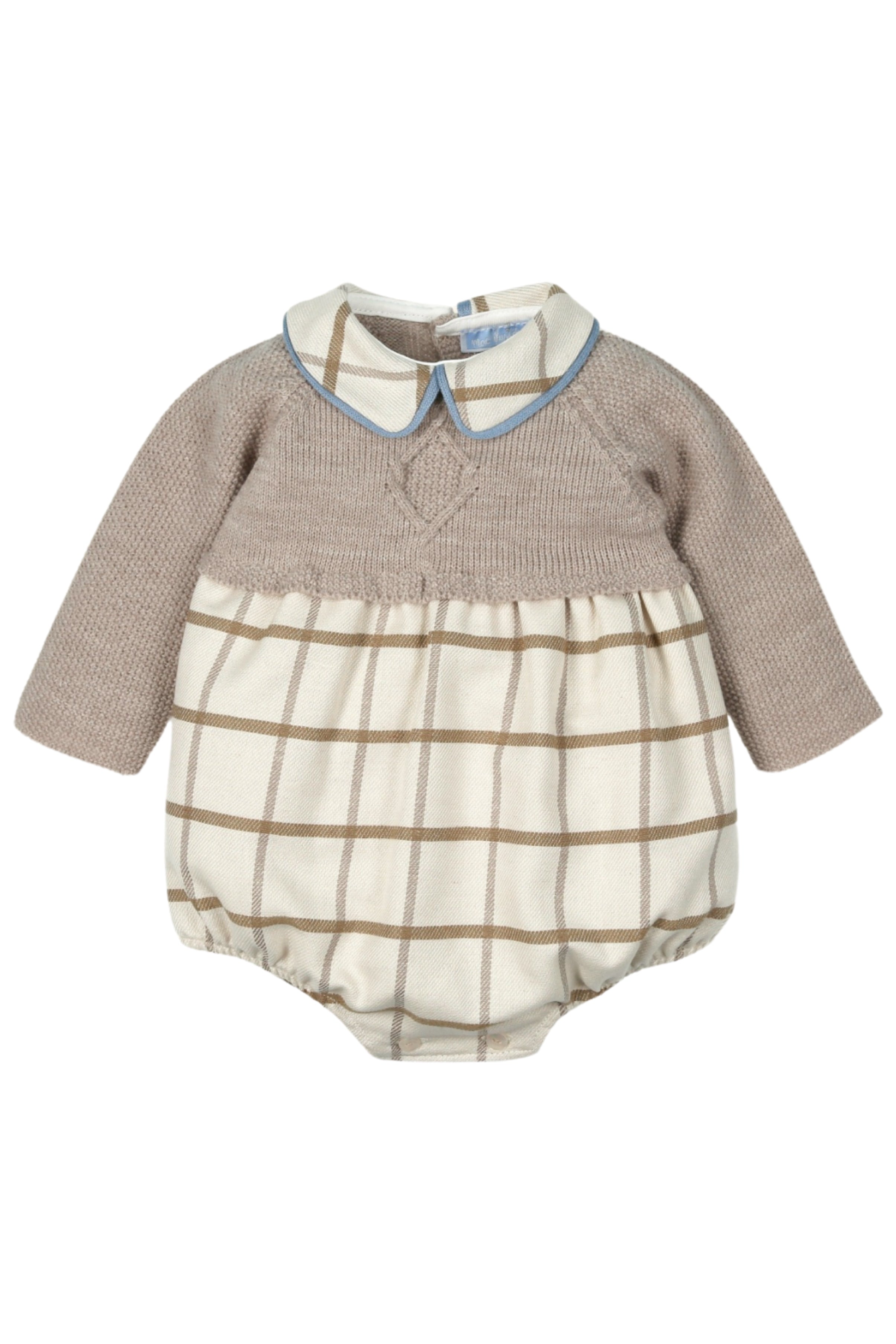 Max Hazelnut Half Knit Check Romper - Stylish & Comfortable Baby Jumpsuit for Playdates, Outings & Photo Shoots | Soft Cotton Blend | Easy Diaper Changes
