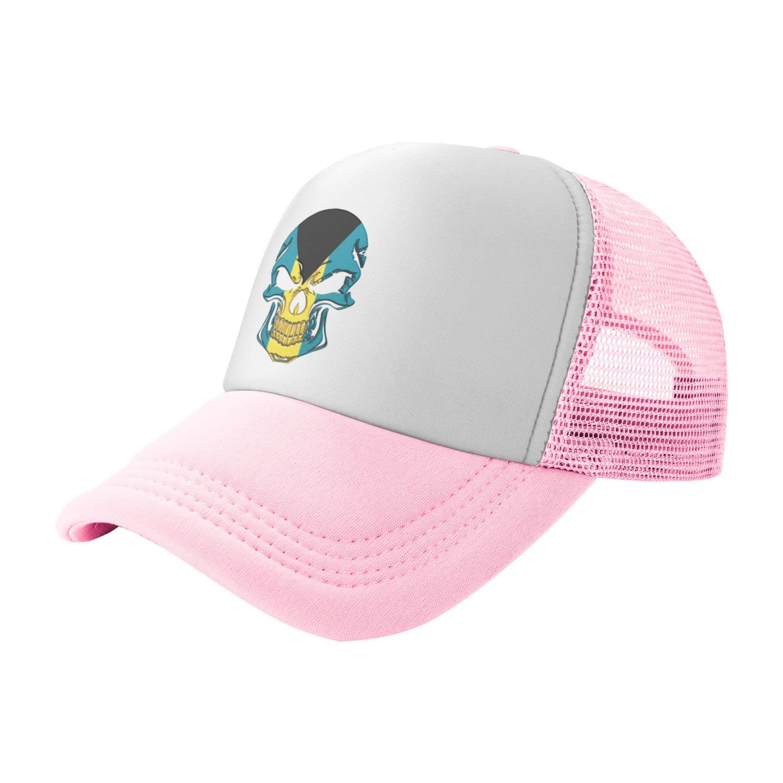 Bahamas Flag Skull Classic Baseball Cap - Unisex Mesh Trucker Hat for Men & Women - Perfect for Beach, Sports, and Outdoor Activities