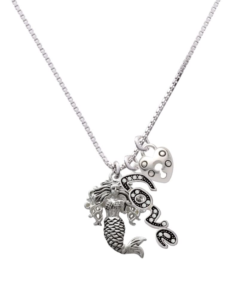 Silver Mermaid Love Lock Necklace 18