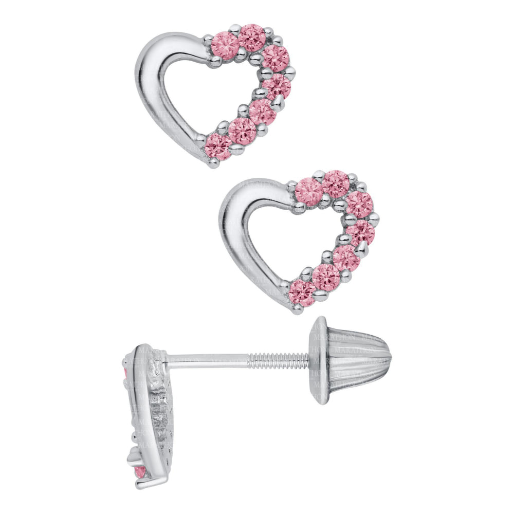 Pink CZ Heart Earrings for Kids - Hypoallergenic Stud Earrings for Girls - Perfect for Birthdays, Parties & Everyday Wear