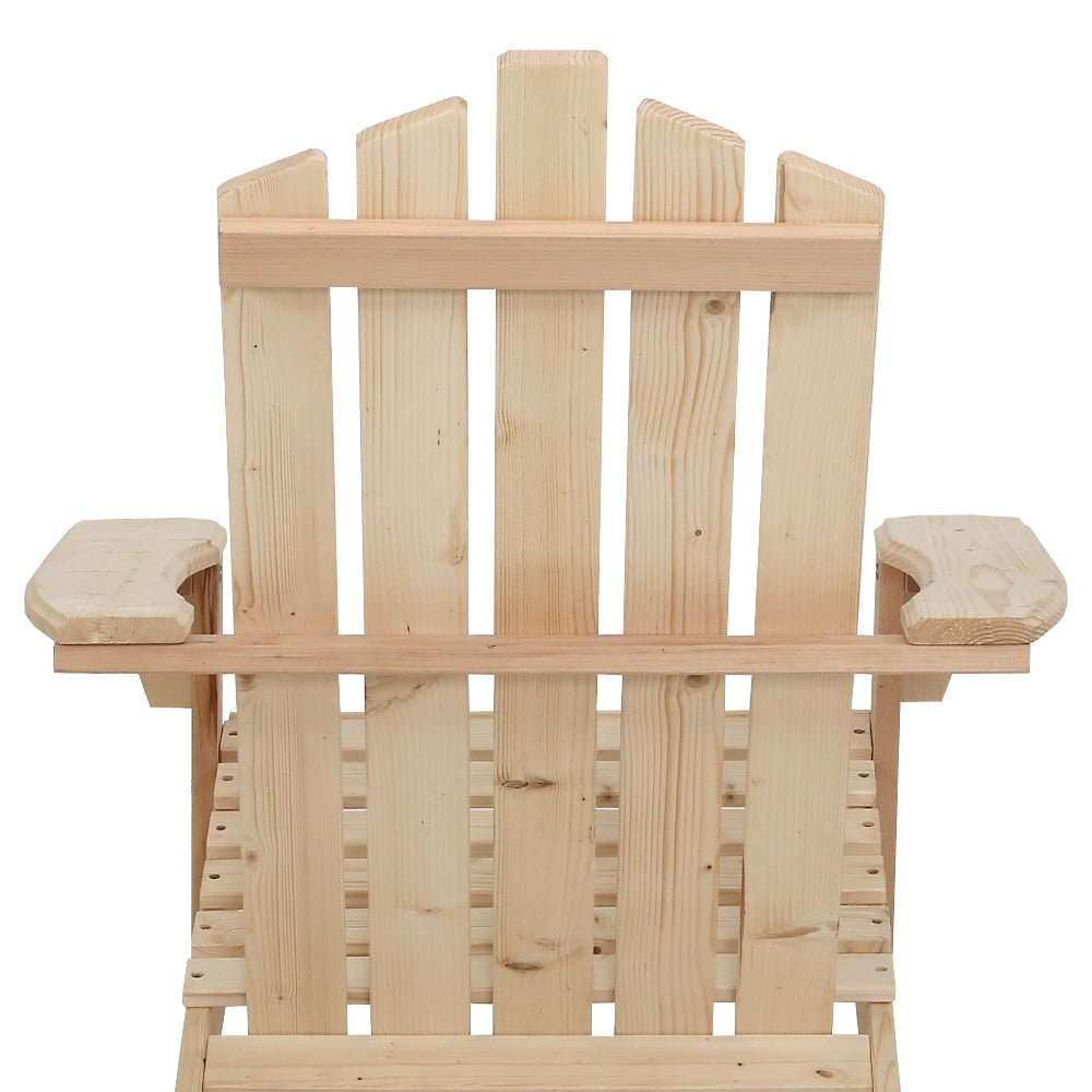 3PC Natural Wood Adirondack Outdoor Table and Chairs Set - Patio, Garden, Beach Furniture for Relaxing in Backyard or Seaside