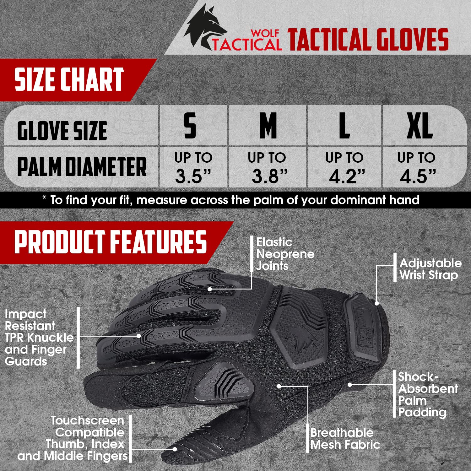 WOLF TACTICAL Shooting Gloves - Military & Airsoft Gloves for Men - Paintball Combat Gloves with Touchscreen Capability - Perfect for Outdoor Shooting, Hunting, and Tactical Training