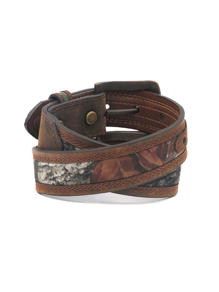 Nocona N44192222 Kids Mossy Oak Camo Leather Belt for Boys & Girls - Adjustable Brown Hunting Belt for Outdoor Adventures & Casual Wear