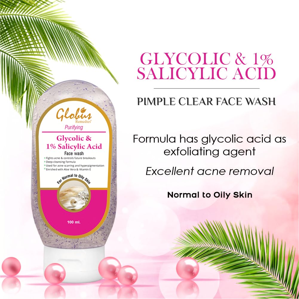 Globus Remedies Glycolic & 1% Salicylic Acid Acne Control Face Wash - 100ml | Exfoliating Cleanser for Clear Skin | Perfect for Daily Acne Treatment & Oil Control