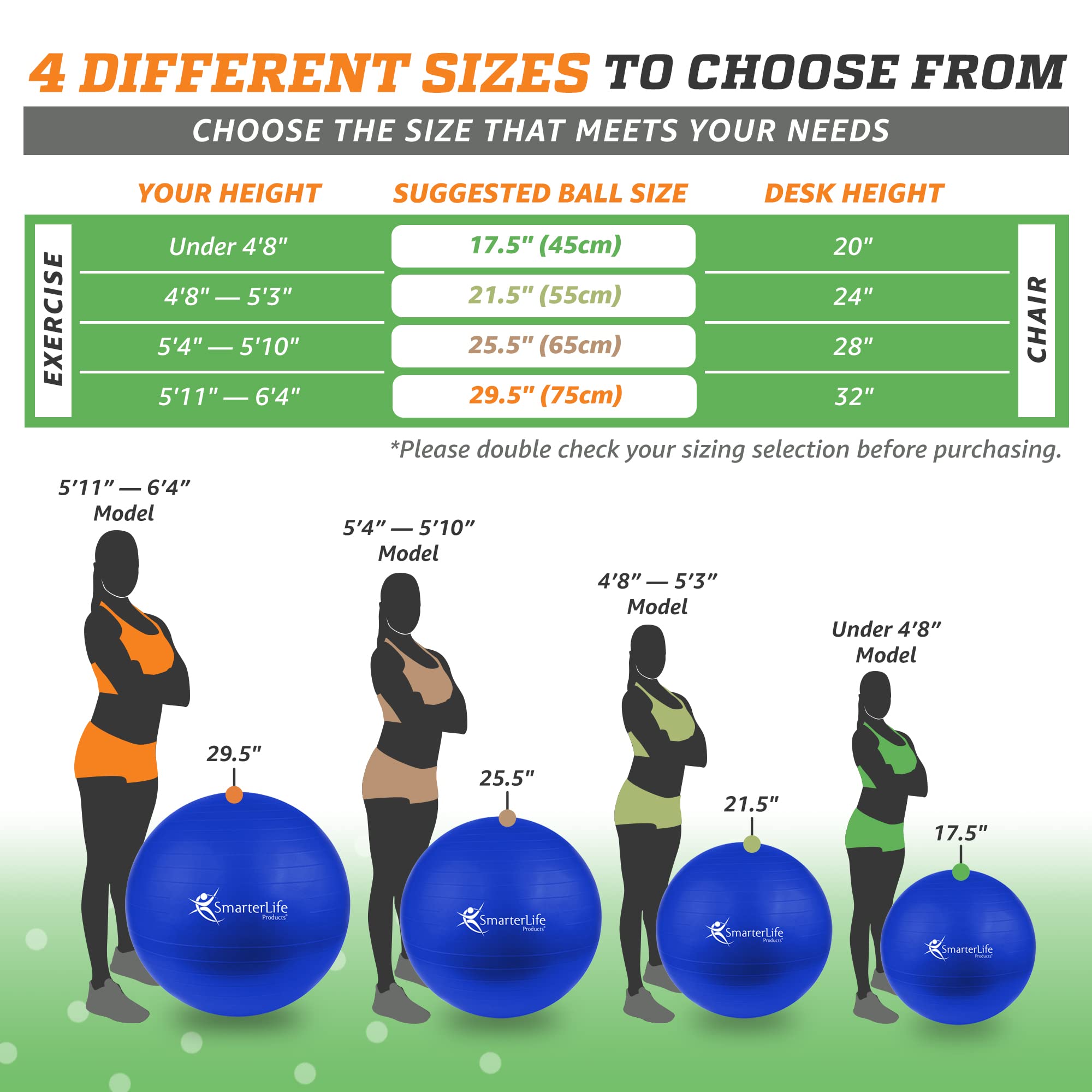 SmarterLife Exercise Ball - Anti-Burst Yoga Ball for Fitness, Core Workout, Balance Training & Physical Therapy | Pregnancy Support, Office Yoga Ball Chair | Non-Slip Stability Ball for Home Gym, Pilates & Postnatal Recovery
