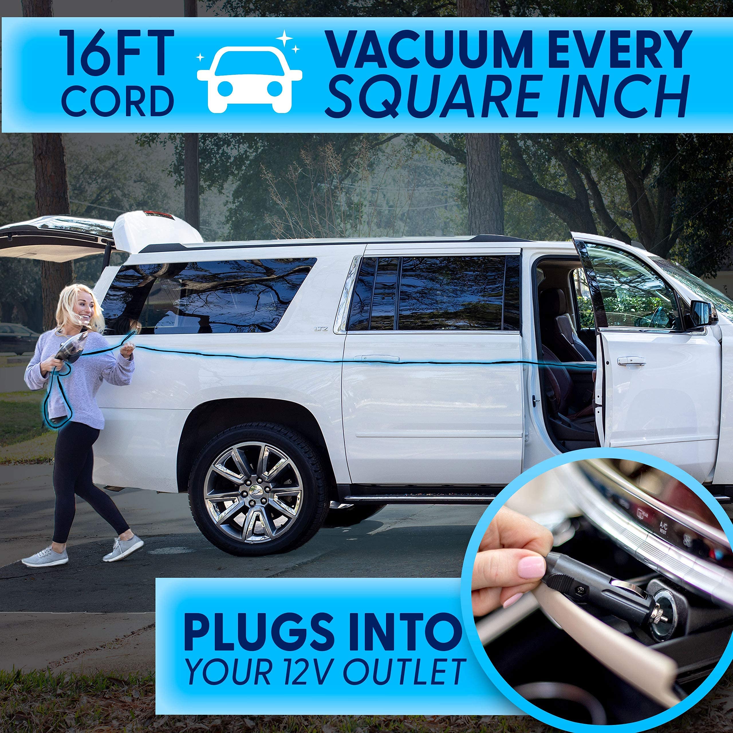 ThisWorx Portable Car Vacuum Cleaner with 16ft Cord & Attachments - Ideal for Cars, RVs, Boats & Travel