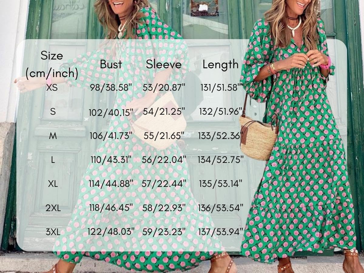 Guteidee Women's Long Puff Sleeve Flowy Floral Dress - A-Line Boho Maxi Dress for Fall Fashion | Perfect for Vacation, Date Night & Special Occasions