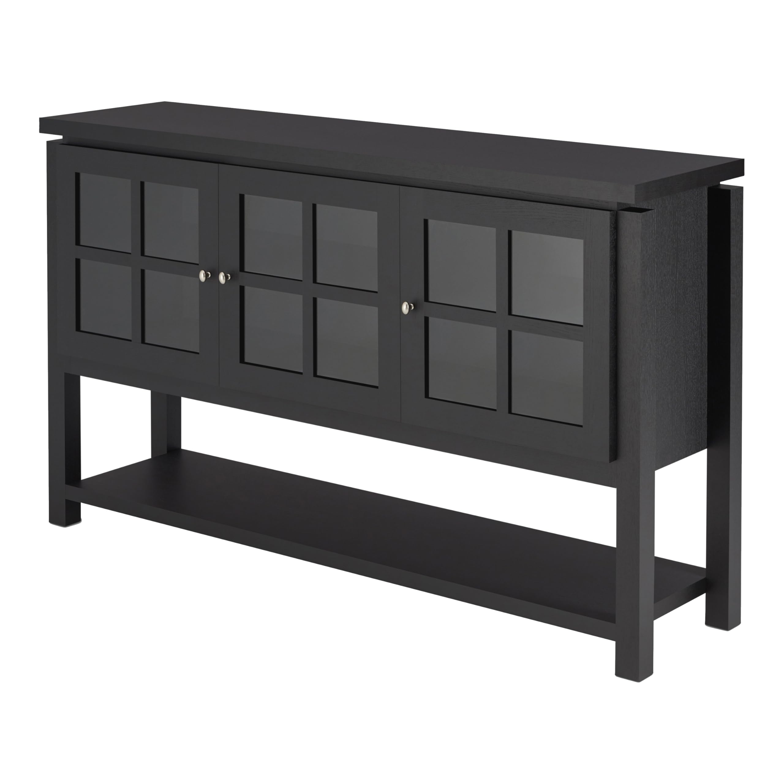 Furniture of America Julianna Farmhouse Sideboard Buffet Cabinet with Storage & Glass Doors - Wood Kitchen Coffee Bar, Entryway Console Table for Dining Room & Living Room - Perfect for Home Decor & Entertaining (Black)