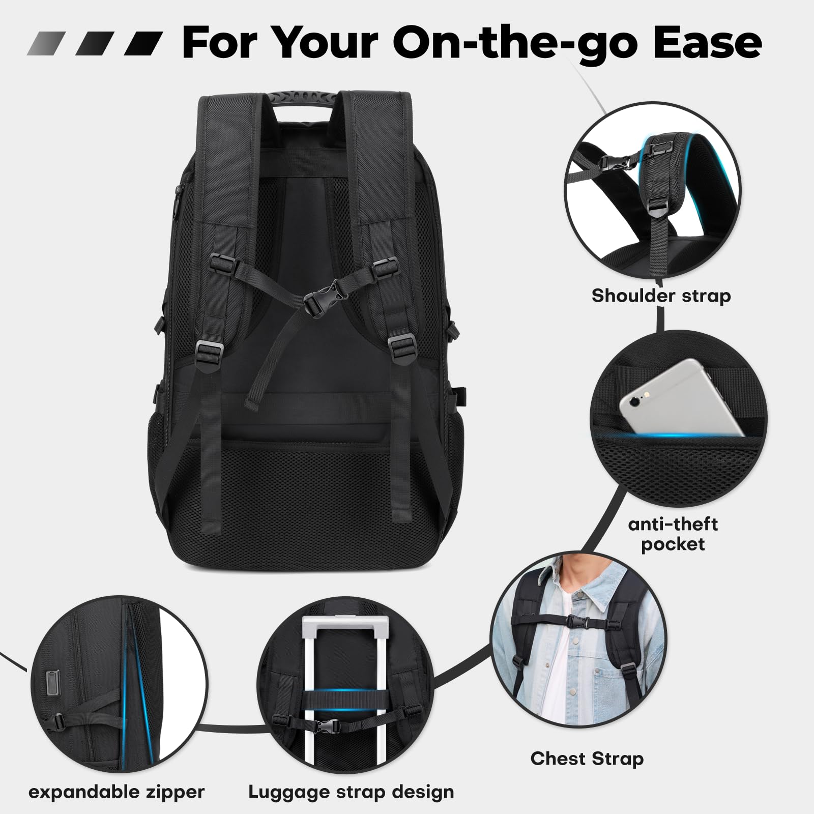 17.3 Inch Large Gym Backpack with Shoe Compartment - 50L Travel Backpack with Multiple Compartments, USB Charging Port & Anti-Theft Design - Airline Approved Carry-On Backpack for Men & Women - Perfect for Gym, Travel, Work & Business Trips