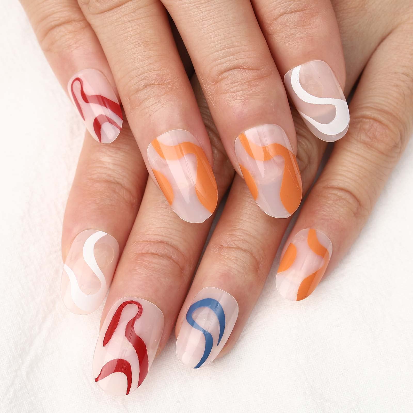 Acenail Medium Length Press on Nails - Glossy French Tip False Nails with 3D Designs | 24Pcs Clear Full Cover Artificial Acrylic Nails for Women & Girls (#8 Oval Line) | Perfect for Parties, Weddings & Everyday Wear
