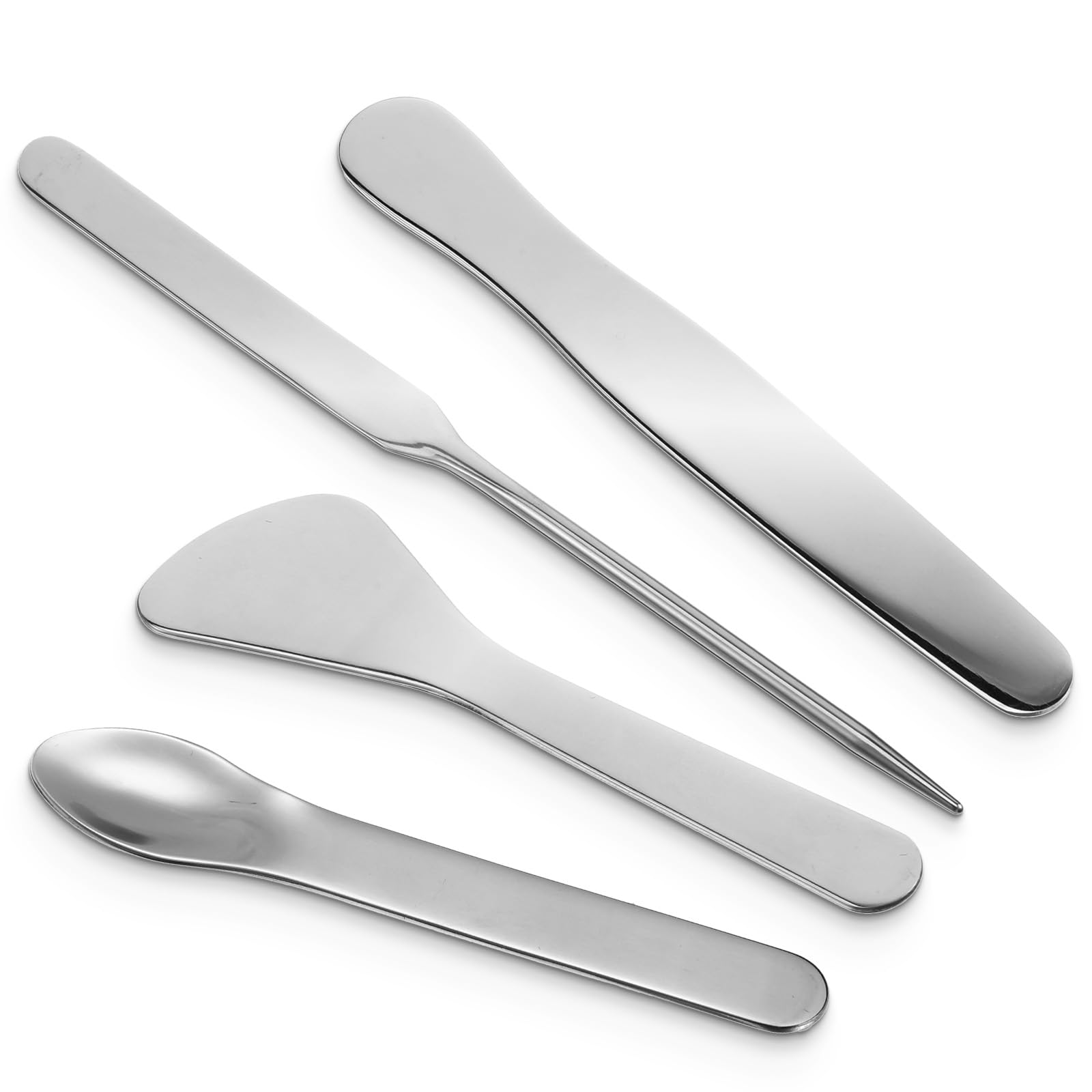 4PCS Stainless Steel Makeup Spatula Set - Mini Metal Cosmetic Spatula for Korean Skincare, Multi-functional Beauty Tool for Facial Care, Makeup Application & Personal Cosmetics - Perfect for Travel & Salon Use