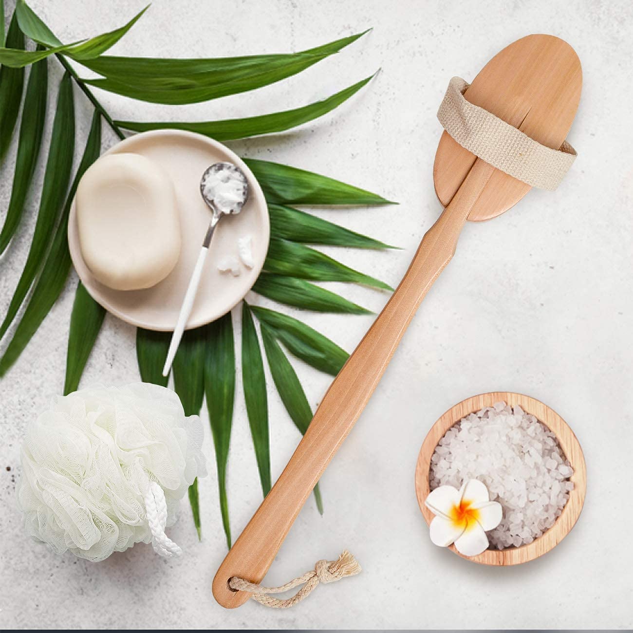 MustHome Natural Bristle Dry Brushing Body Brush - Exfoliating Scrubber for Bathing & Dead Skin Removal - Brown Wooden Handle for Spa, Shower & Self-Care Routine