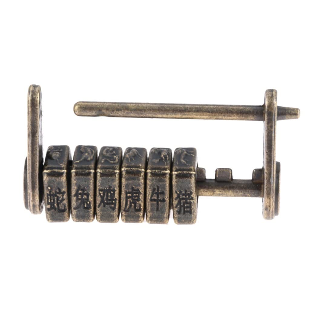 JAHH 27x44mm Zinc Alloy Vintage Bronze Padlock - Chinese Zodiac Antique Key Lock & Combination Password Lock for Jewelry Boxes, Diaries & Collectibles | Retro Home Decor Security Solution