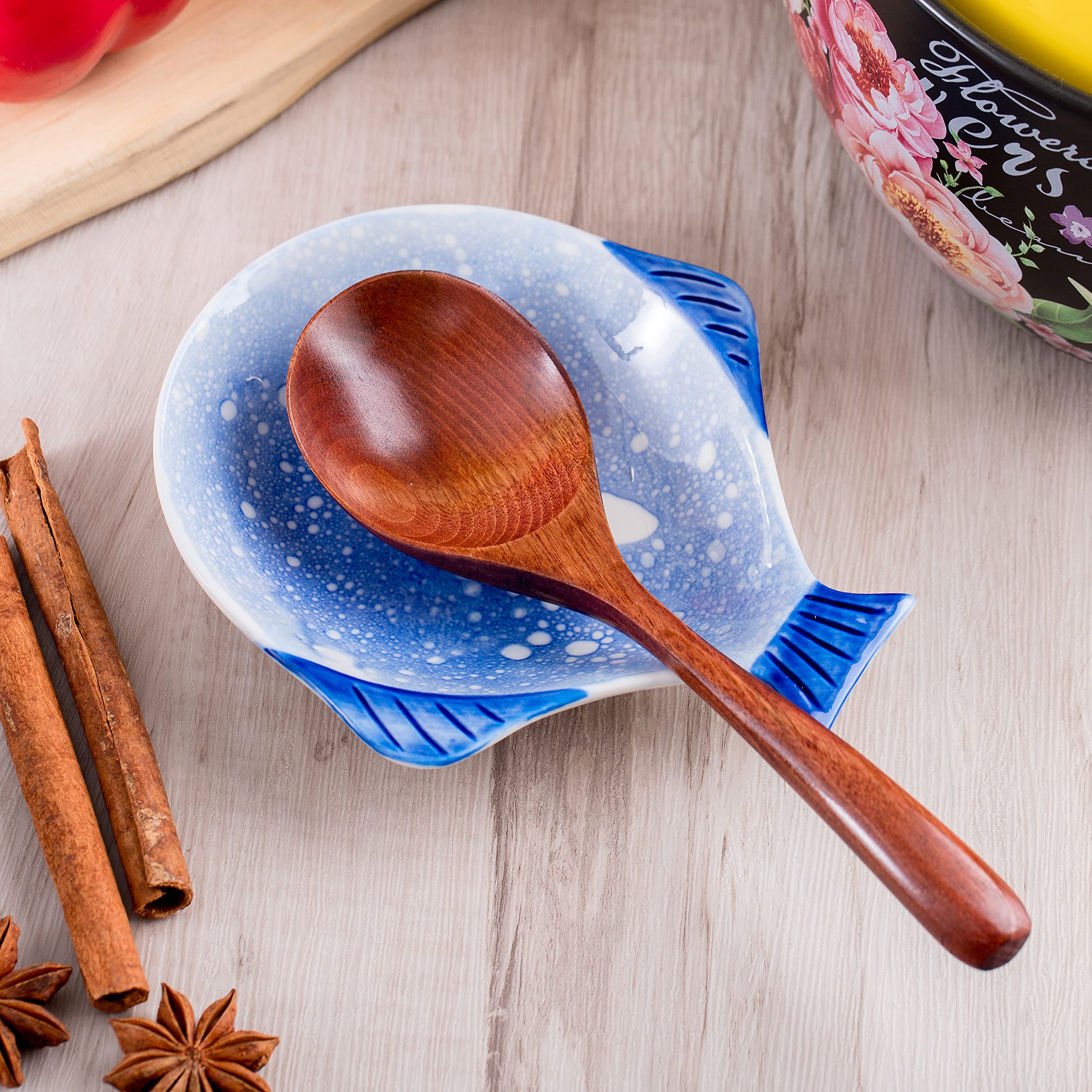 2 Pack Large Ceramic Spoon Rest for Stove Top - 5.3 Inch Heat-Resistant Kitchen Counter Spoon Holder - Dishwasher Safe - Perfect for Cooking, Serving & Keeping Countertops Clean