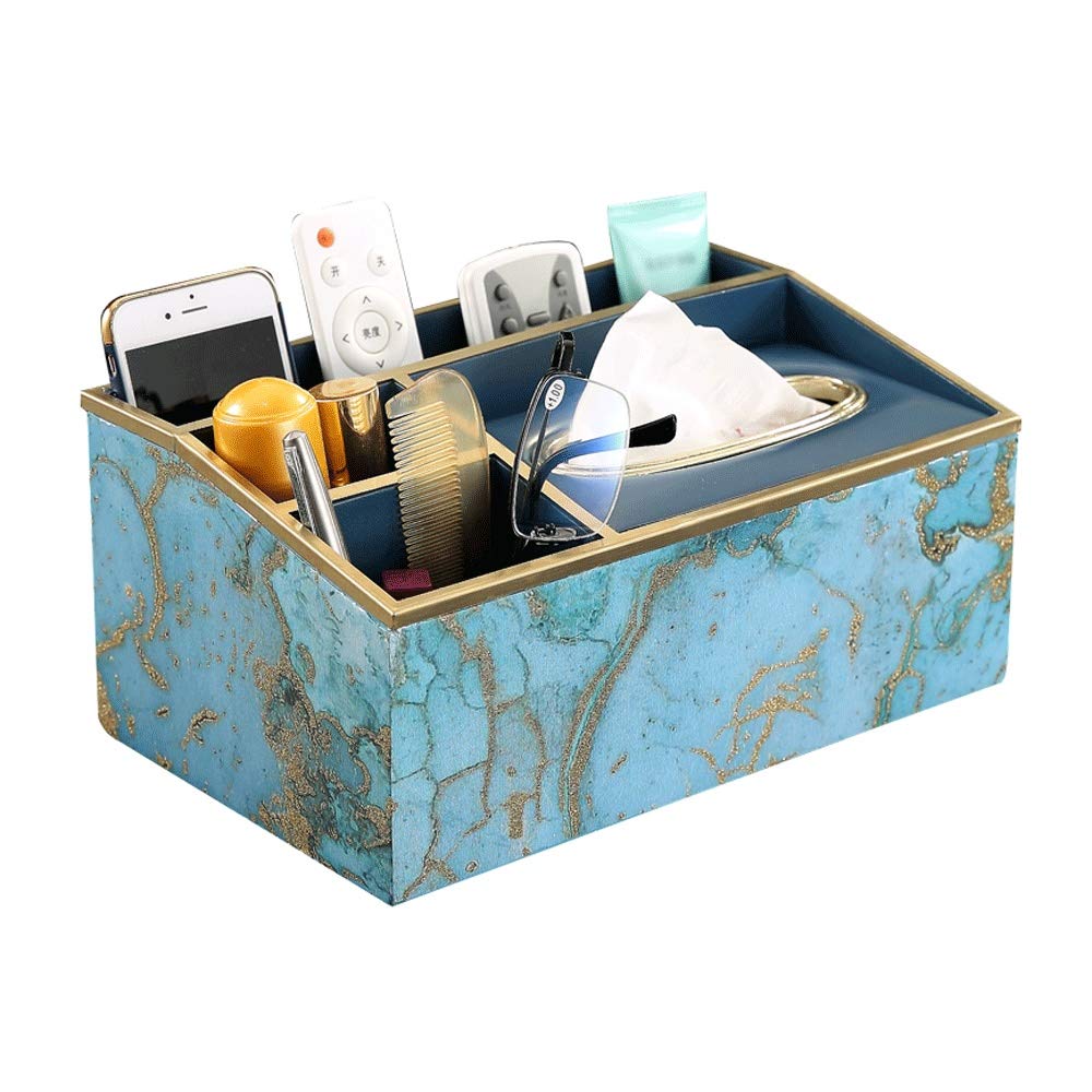 Slivy Modern Rectangle Tissue Box Cover - Blue Golden Land Marine Pattern Resin Tissue Holder with Storage Case | Facial Tissue Dispenser & Napkin Holder for Home & Table Decor (10.62