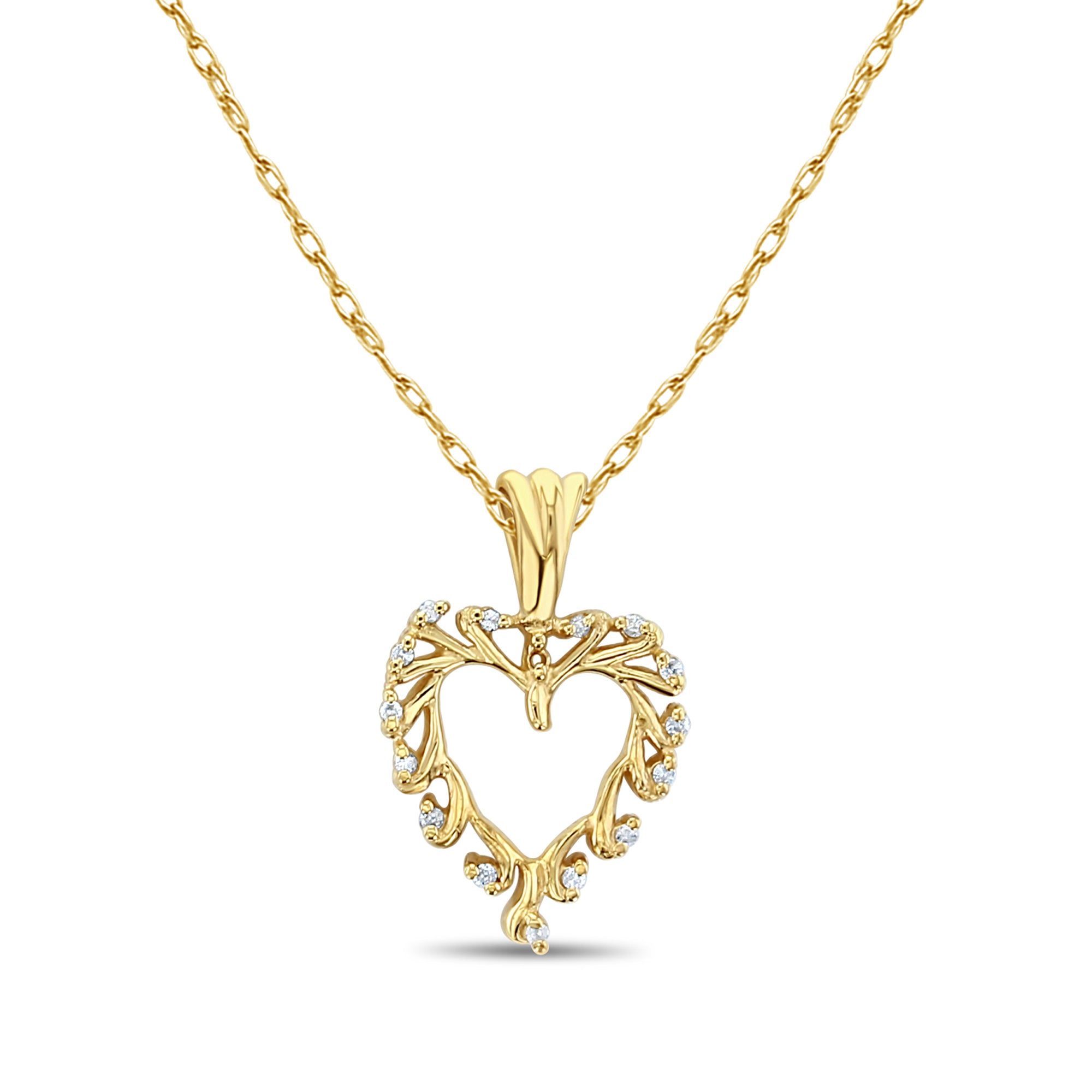 Heart Shaped Cutout Diamond Necklace with Leaf Design .18cttw 14k Yellow Gold - Perfect for Valentine's Day Gifts, Anniversary Presents & Romantic Occasions
