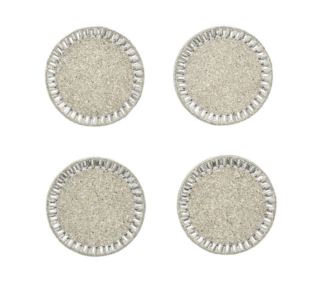 Premium Silver & Crystal Bevel Coasters - Set of 4 with Elegant Gift Bag - Perfect for Home Decor, Wedding Gifts & Dinner Parties
