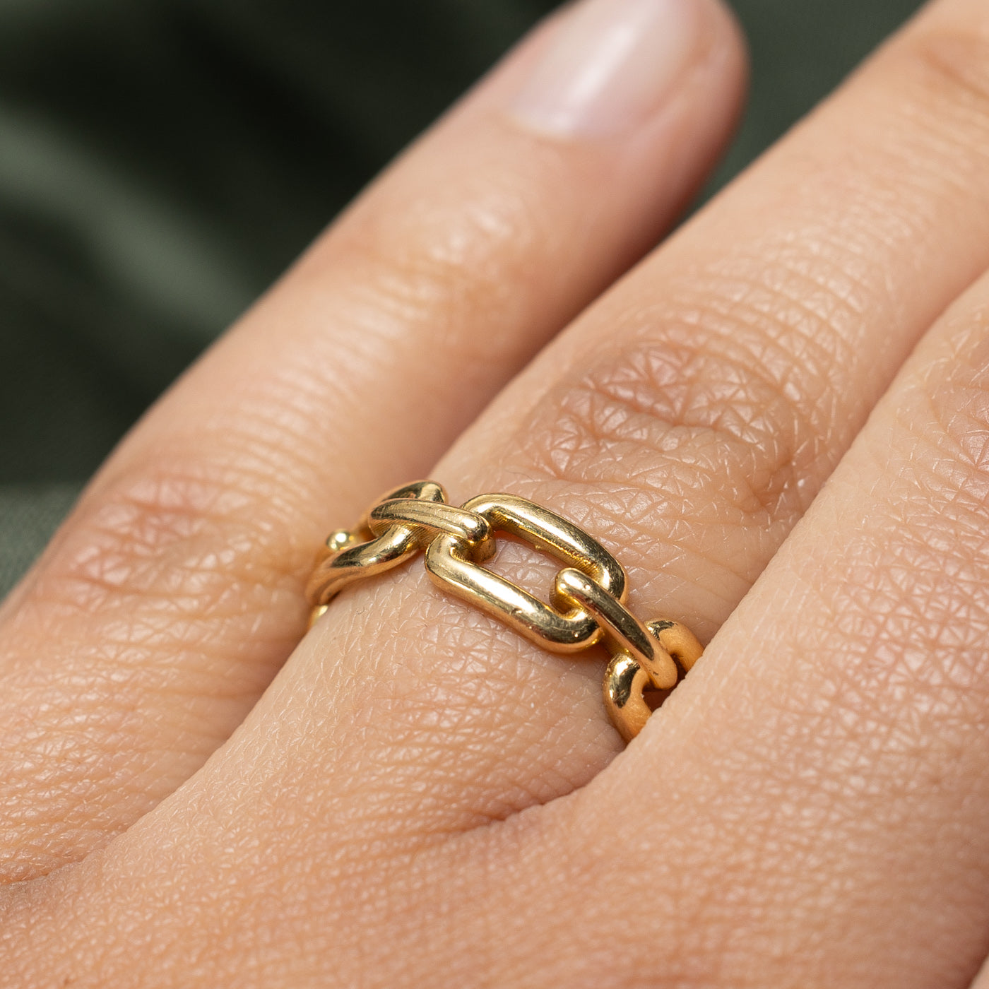 18K Yellow Gold Chain Link Ring for Women - 5.7mm Wide, Size 7.25 - Elegant Stackable Ring for Everyday Wear, Gift for Her, Anniversary Jewelry