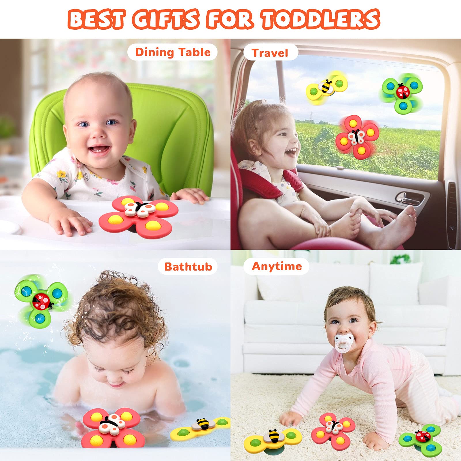 **Sensory Spinner Toys for Toddlers 2-3 Years Old - 3 Pack Suction Cup Bath Toys for Babies 18+ Months, Fun Learning & Developmental Gifts for Boys & Girls - Perfect for Bath Time, Playtime & Stress Relief**
