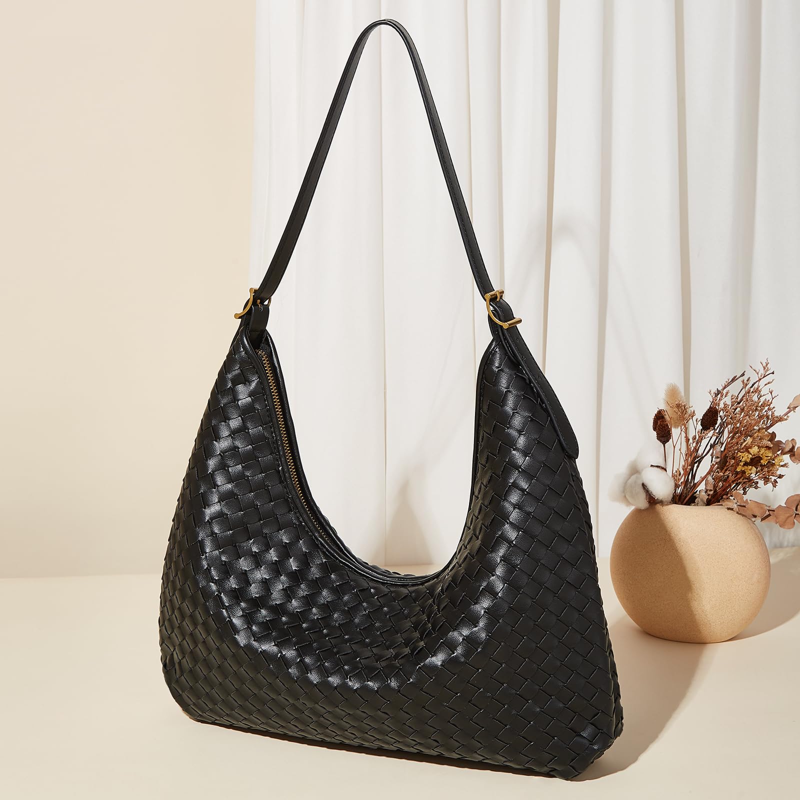 FOXLOVER Vegan Faux Leather Weave Bucket Handbag for Women - Fashion Crossbody Shoulder Purse - Perfect for Work, Travel & Everyday Use