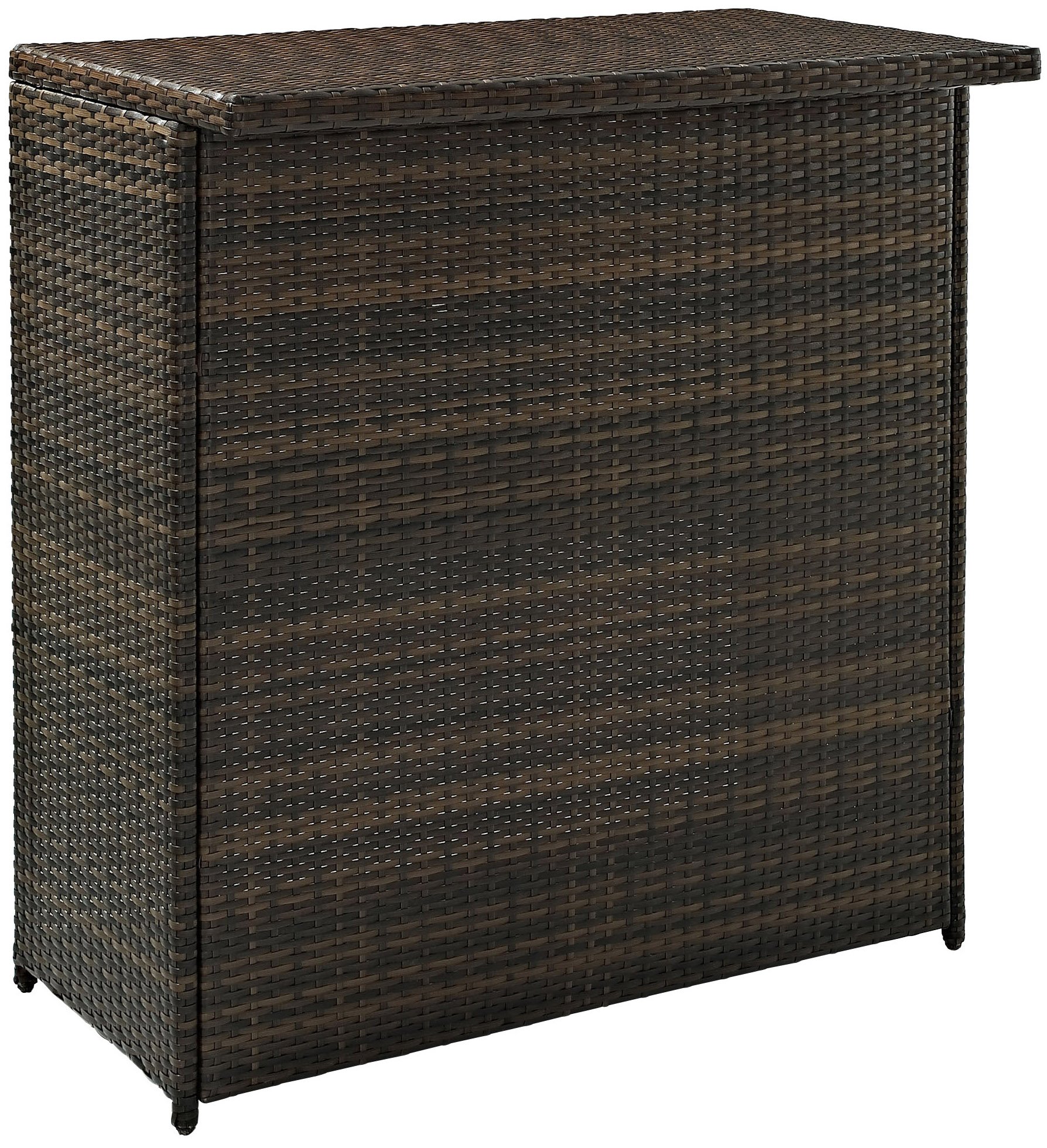 Crosley Palm Harbor Wicker Outdoor Bar Table with Storage - Weather-Resistant Patio Furniture for Backyard, Deck, Balcony - Brown Rattan Side Table for Drinks & Entertaining