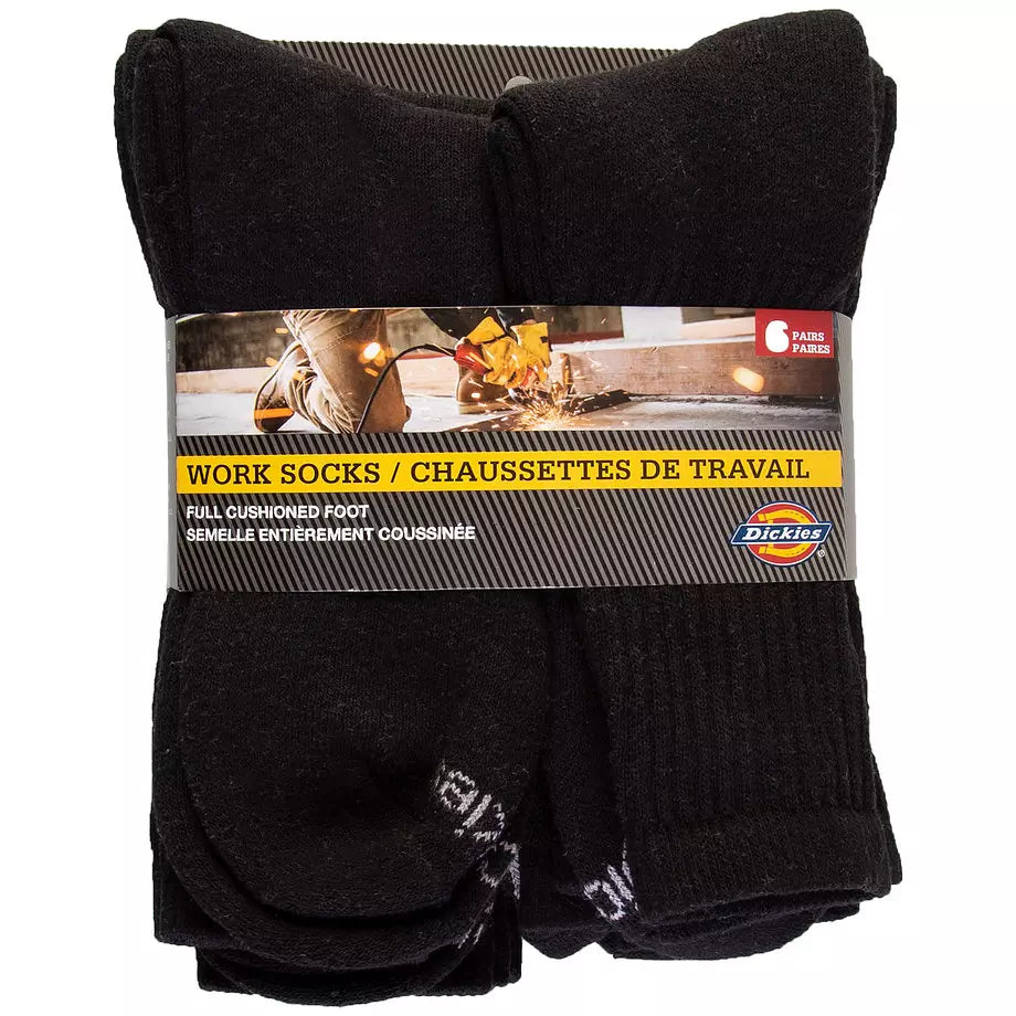 Dickies DK11 6-Pack Durable Work Socks for Men - Heavy Duty Cotton Crew Socks for Construction, Warehouse & Outdoor Work (Perfect for Safety Boots & Long Shifts)
