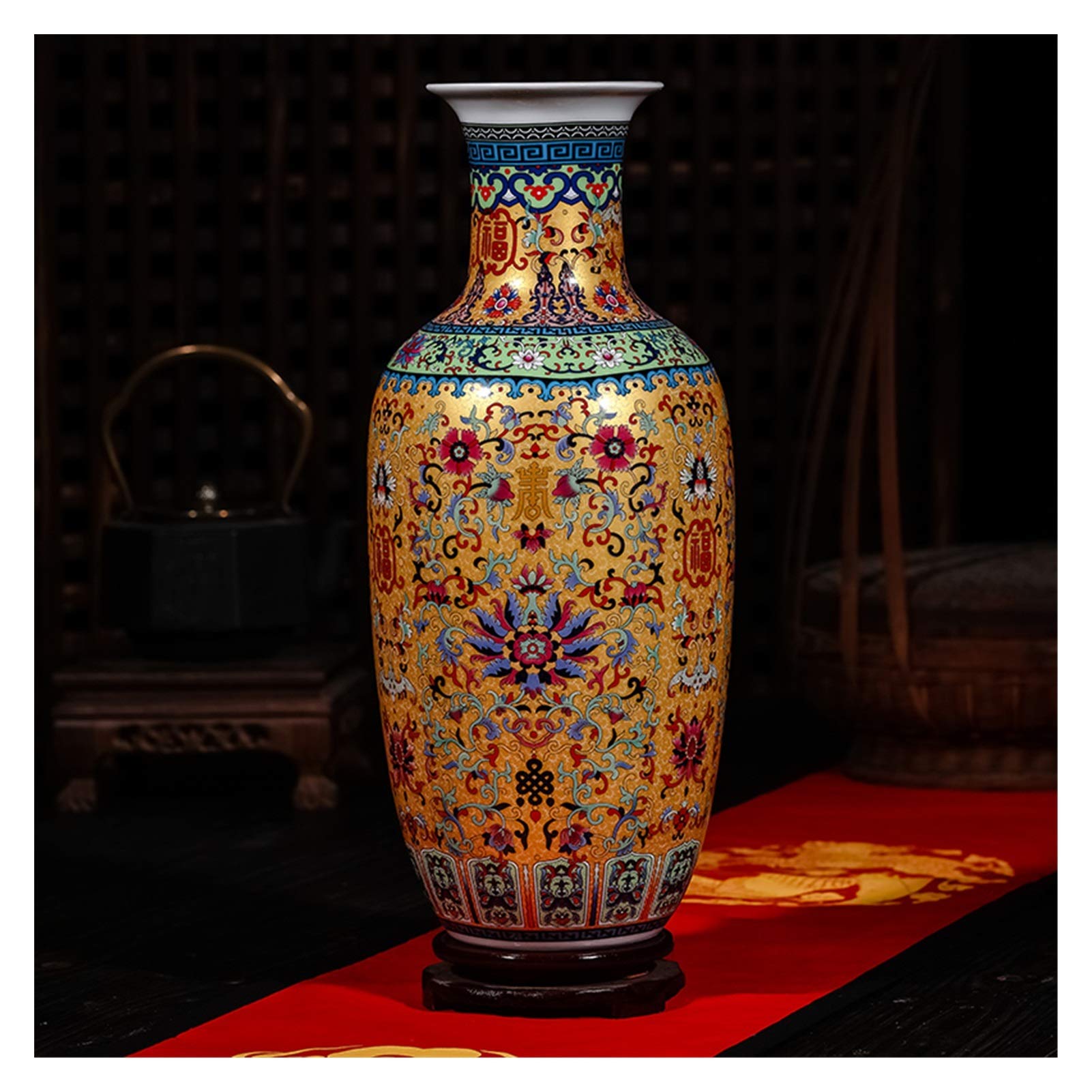Luxury Jingdezhen Antique Porcelain Floor Vase - Handcrafted Chinese Enamel Vase for Home Decor, Wedding Centerpiece & Living Room Tabletop Decoration (Color A)