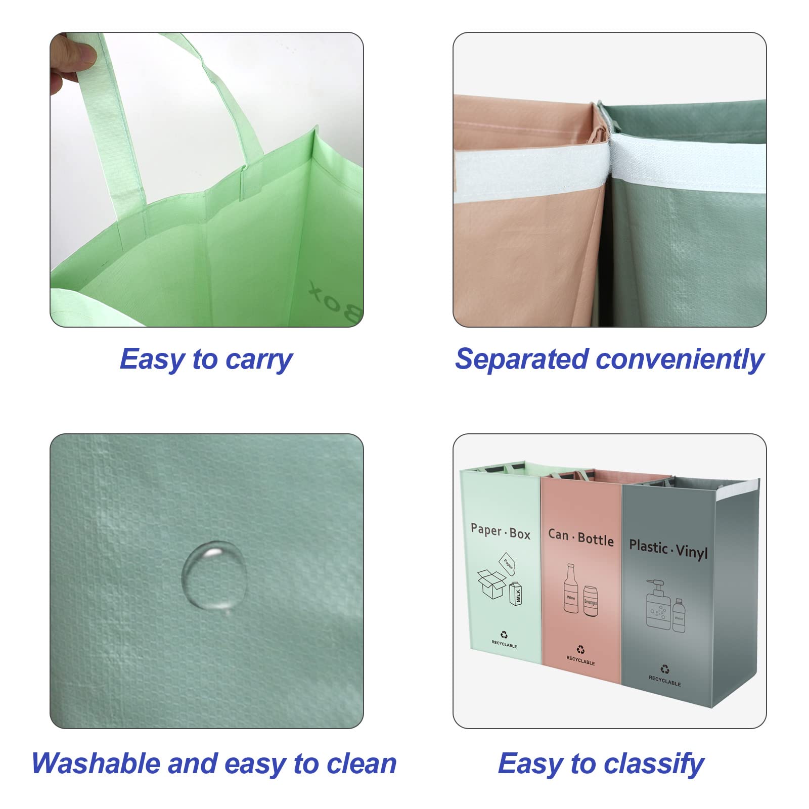 Eco-Friendly 42 Gallon Recycling Bin Bags for Kitchen & Home - Reusable Waterproof Trash Sorting Organizer (Pink, Green, Gray, Pack of 3) | Perfect for Waste Management, Composting & Sustainable Living