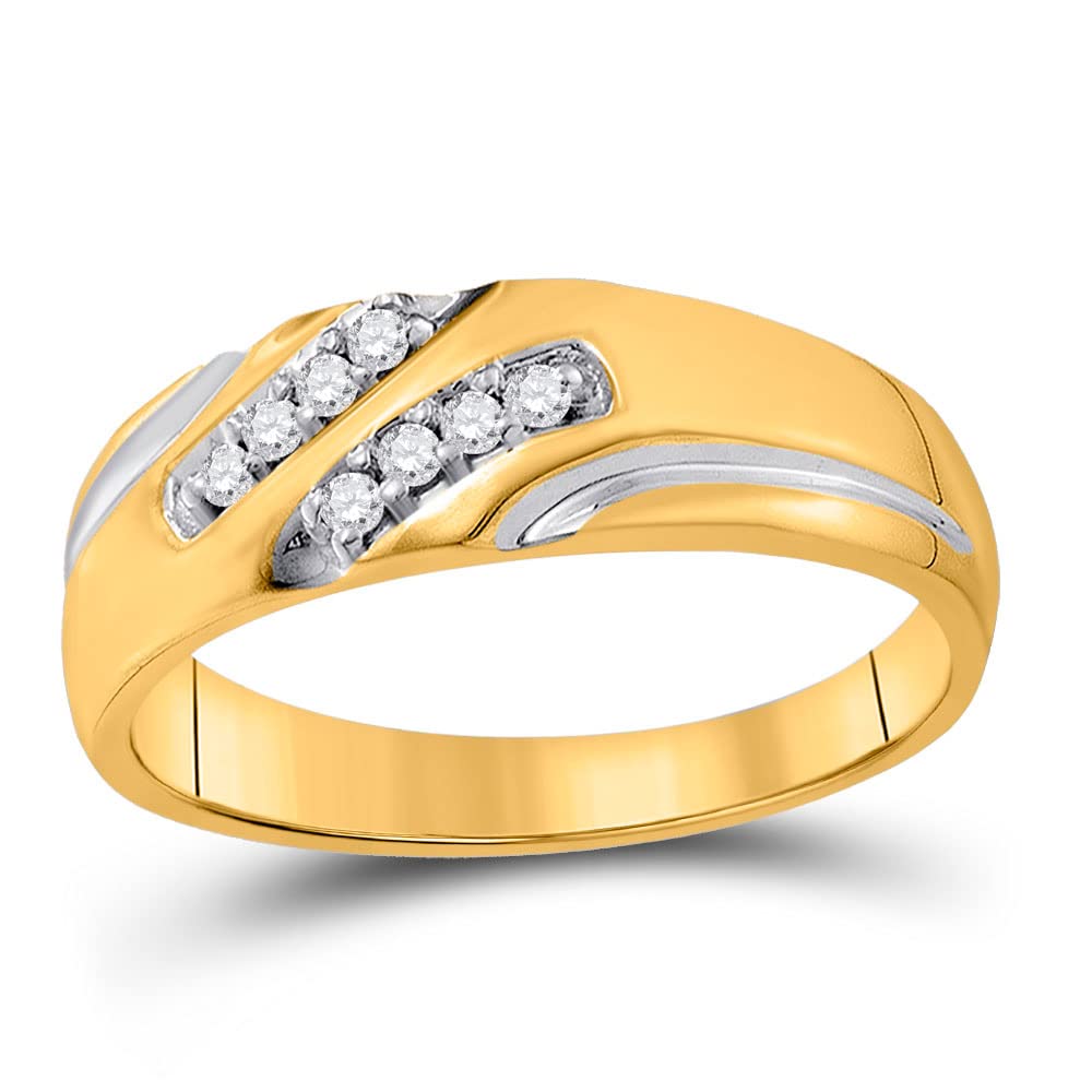 10K Yellow Gold Men's Round Diamond Two-Tone Wedding Band Ring - 1/8 CTTW, Perfect for Engagement, Anniversary & Special Occasions