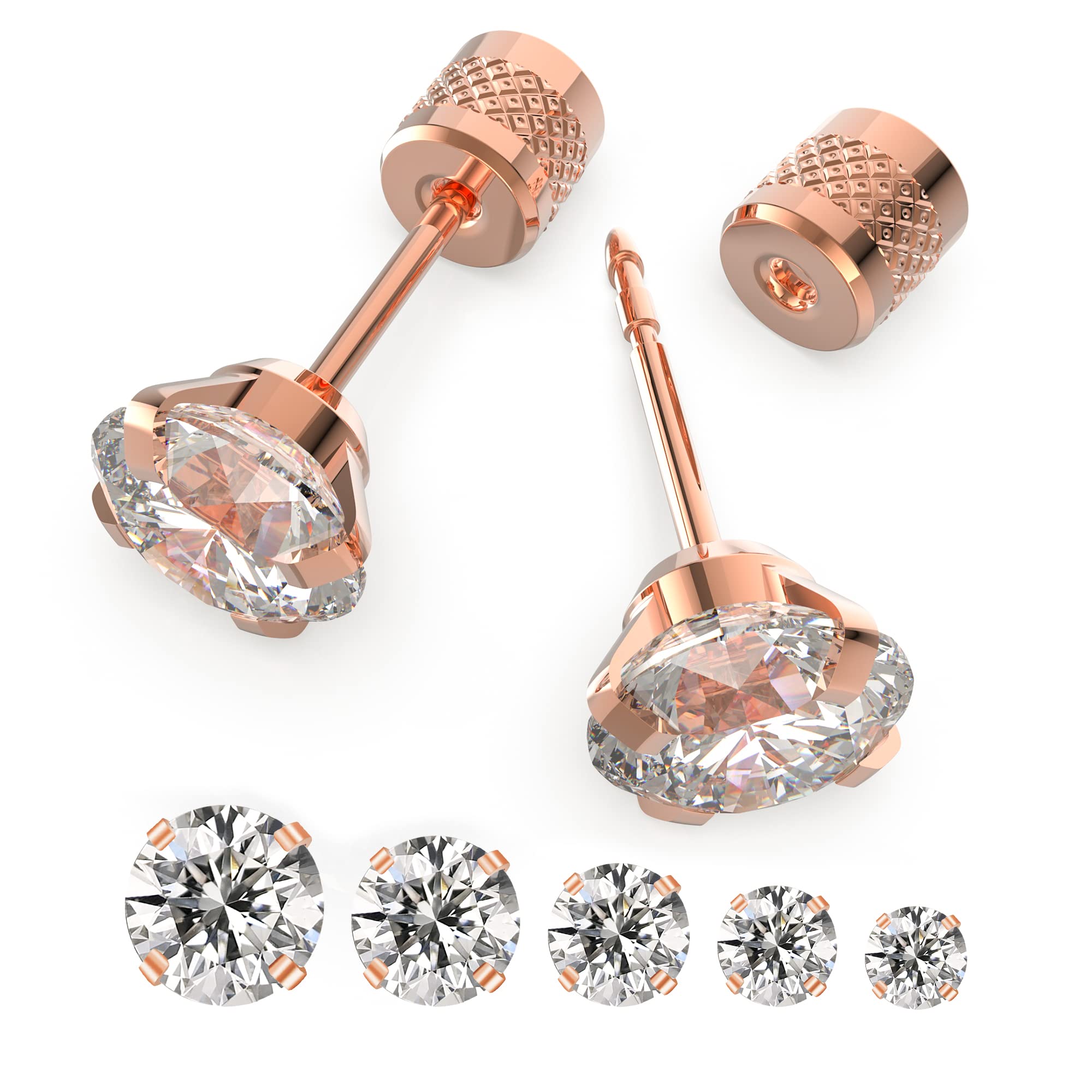 5-6 Pairs Hypoallergenic Surgical Stainless Steel Cubic Zirconia Stud Earrings Set - Flat Back Push-in CZ Ear Studs for Women & Men (2-8mm) | Trendy Cartilage & Lobe Piercing Jewelry for Everyday Wear, Parties & Gifts