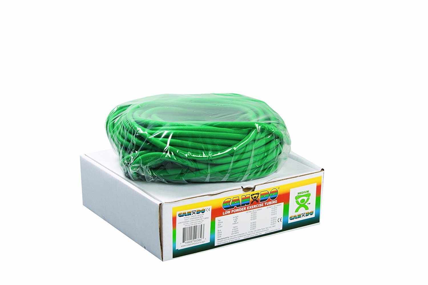 Cando Low Powder Exercise Resistance Bands - Green, 100 Feet Roll per Box for Home Gym, Physical Therapy & Strength Training