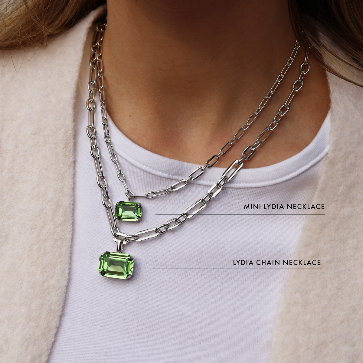 Lydia Peridot Chain Necklace - Elegant Green Gemstone Jewelry for Women, Perfect for Parties, Weddings & Everyday Wear