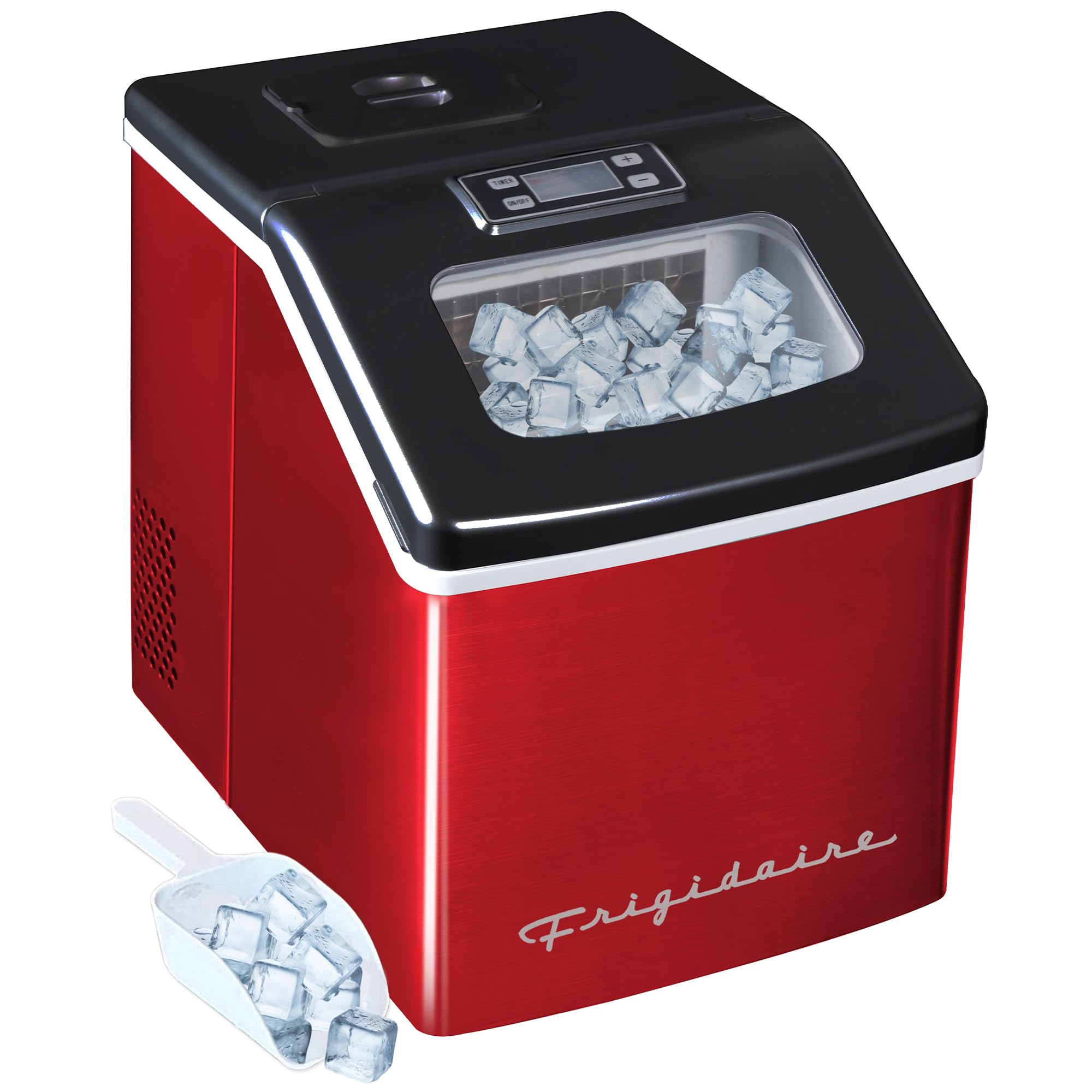 Frigidaire EFIC452-SSRED XL Commercial Ice Maker - 40 lbs. Daily Clear Square Ice Cubes, Stainless Steel & Red Finish - Perfect for Restaurants, Bars, and Home Entertaining