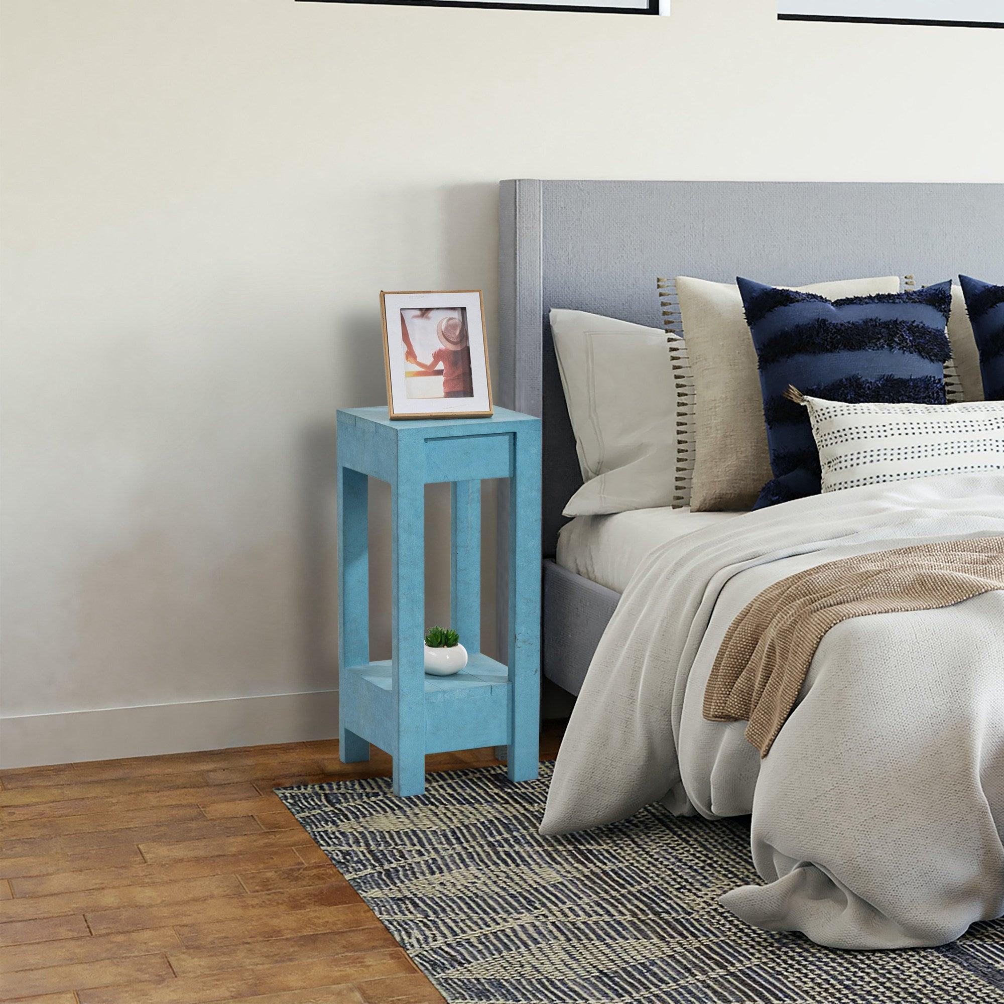 Modern Blue Rectangle Wood Side Table - Nightstand, End Table for Living Room, Bedroom & Office - Stylish & Functional Home Decor