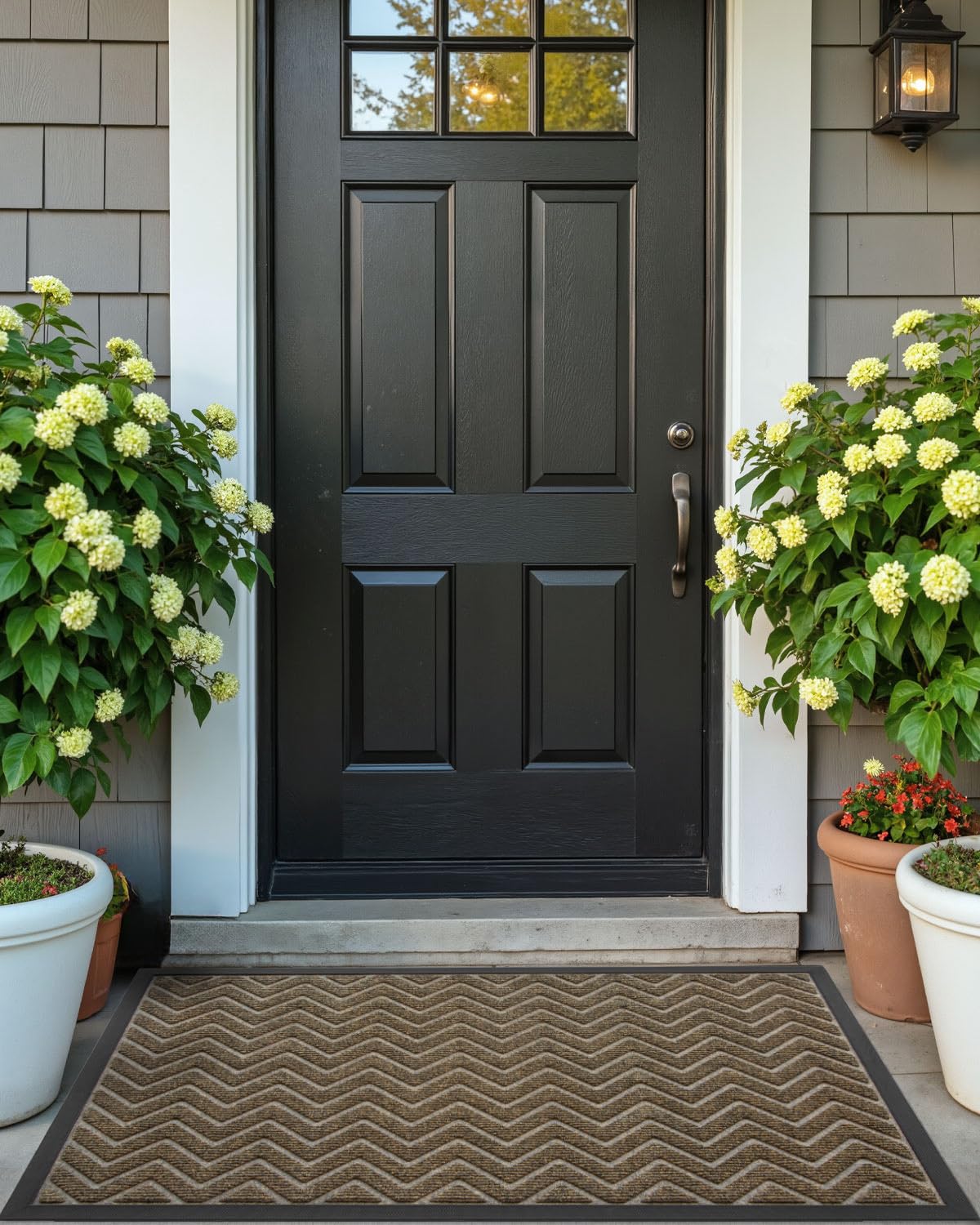 DEXI Heavy Duty Rubber Backed Doormat for Front Door - 4x2 Feet, Stain & Fade Resistant, Low-Profile Easy Clean Entryway Floor Mat in Chevron Dark Brown - Perfect for Outdoor/Indoor Use at Home, Office, or Apartment Entrance